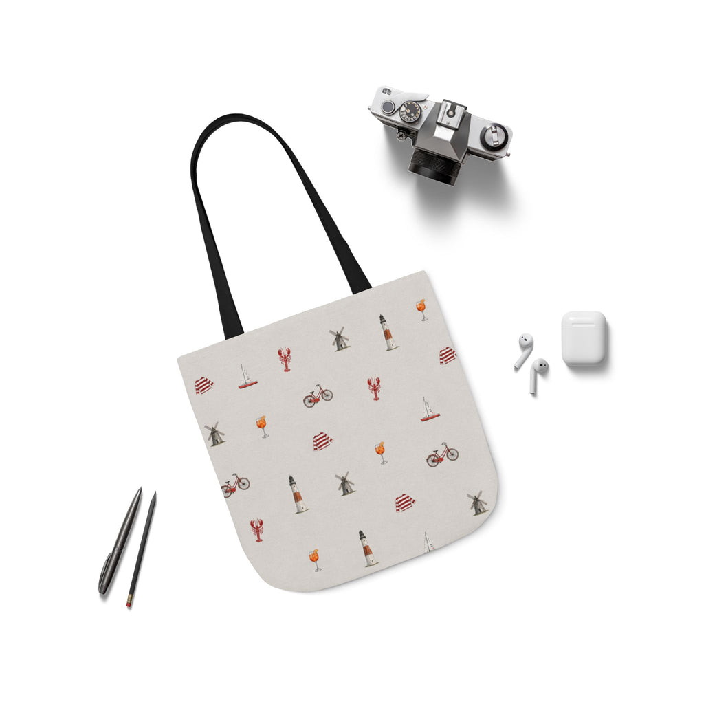 Icons of the Hamptons Heather Gray Canvas Tote — Lighthouse, Windmill, Lobster, Sailboat Icons