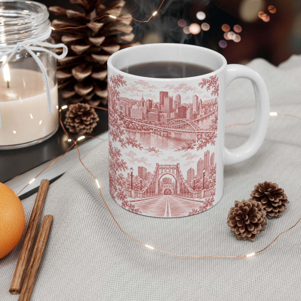 Pittsburgh Red Toile de Jouy Ceramic Mug — Pennsylavania Chinoiserie 11oz