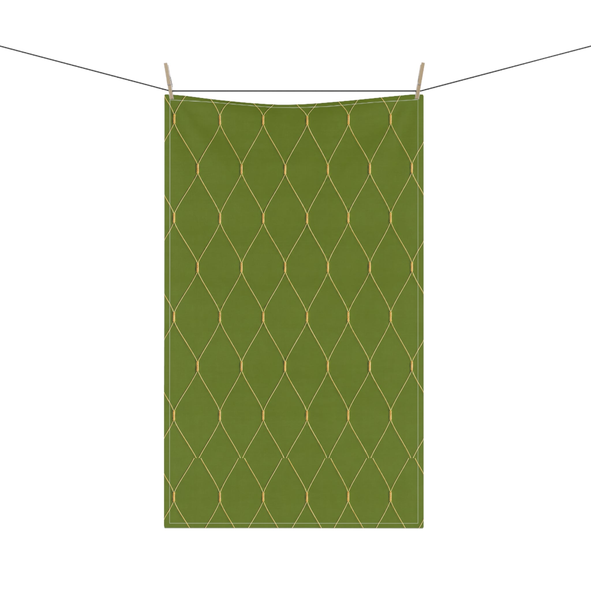 Customizable Gold Netting Wine Bottle Tea Towel — Green Bottle with Gold Netting Kitchen Towel Hostess Gift