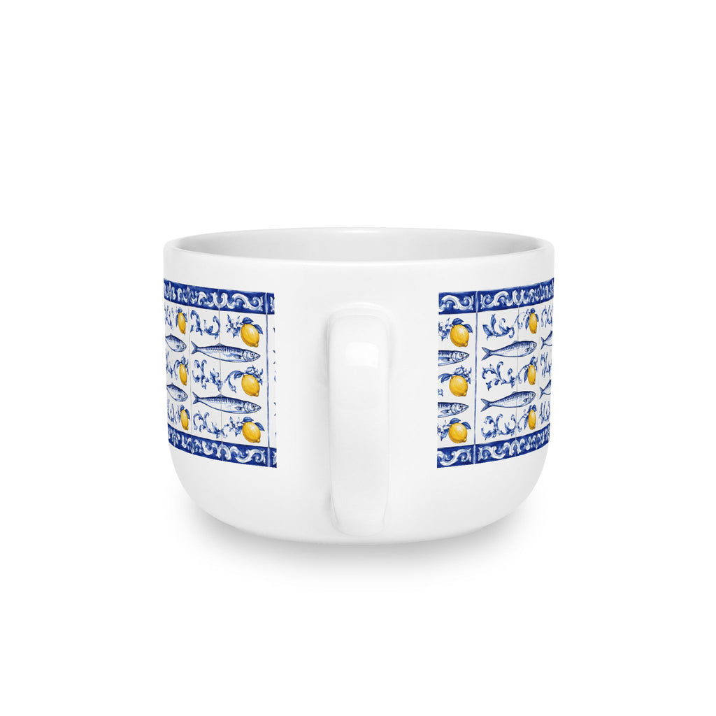 East Hampton Azulejos-style Blue and Yellow Fish Soup Bowl  25oz Ceramic Bouillabaisse Soup Bowl