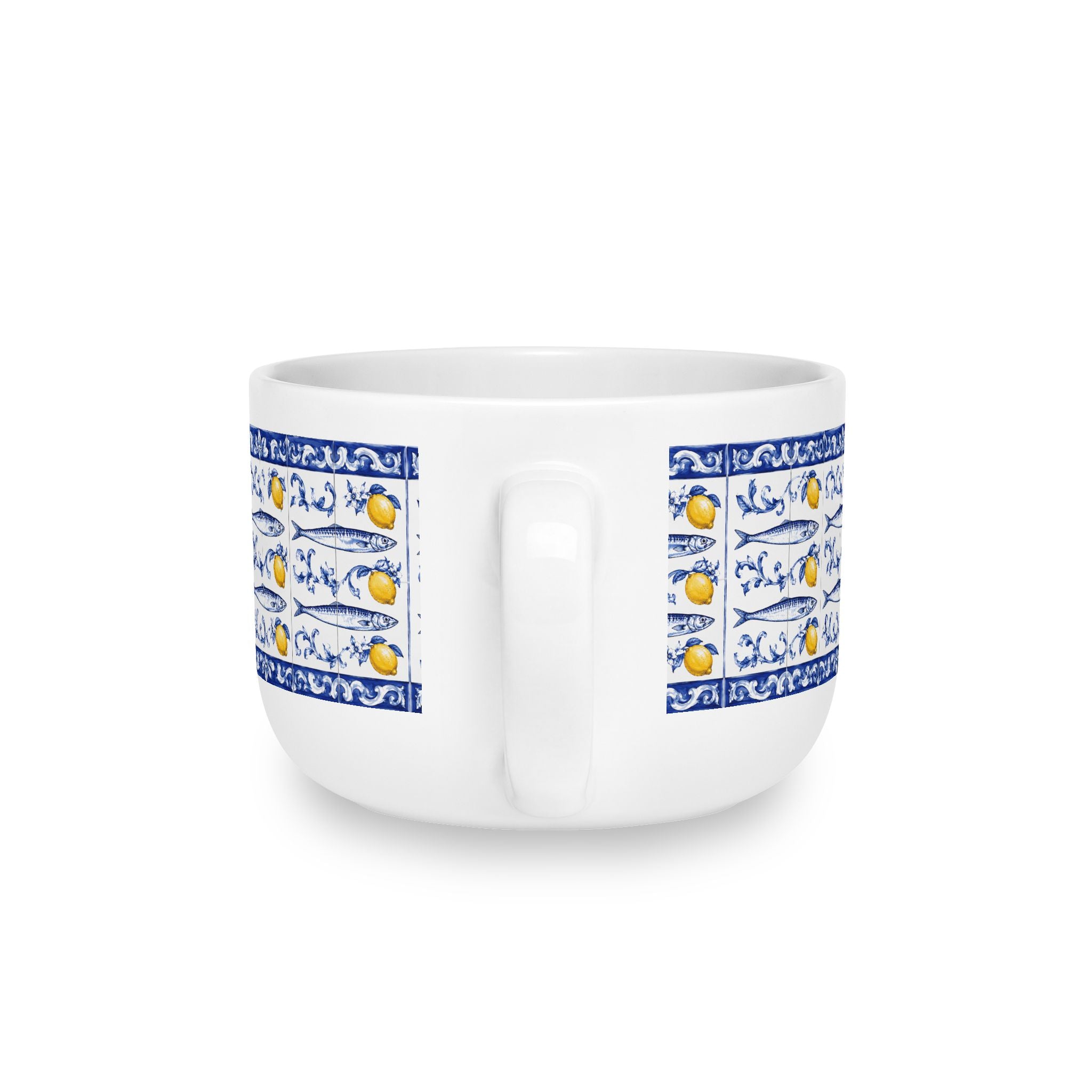 East Hampton Azulejos-style Blue and Yellow Fish Soup Bowl  25oz Ceramic Bouillabaisse Soup Bowl