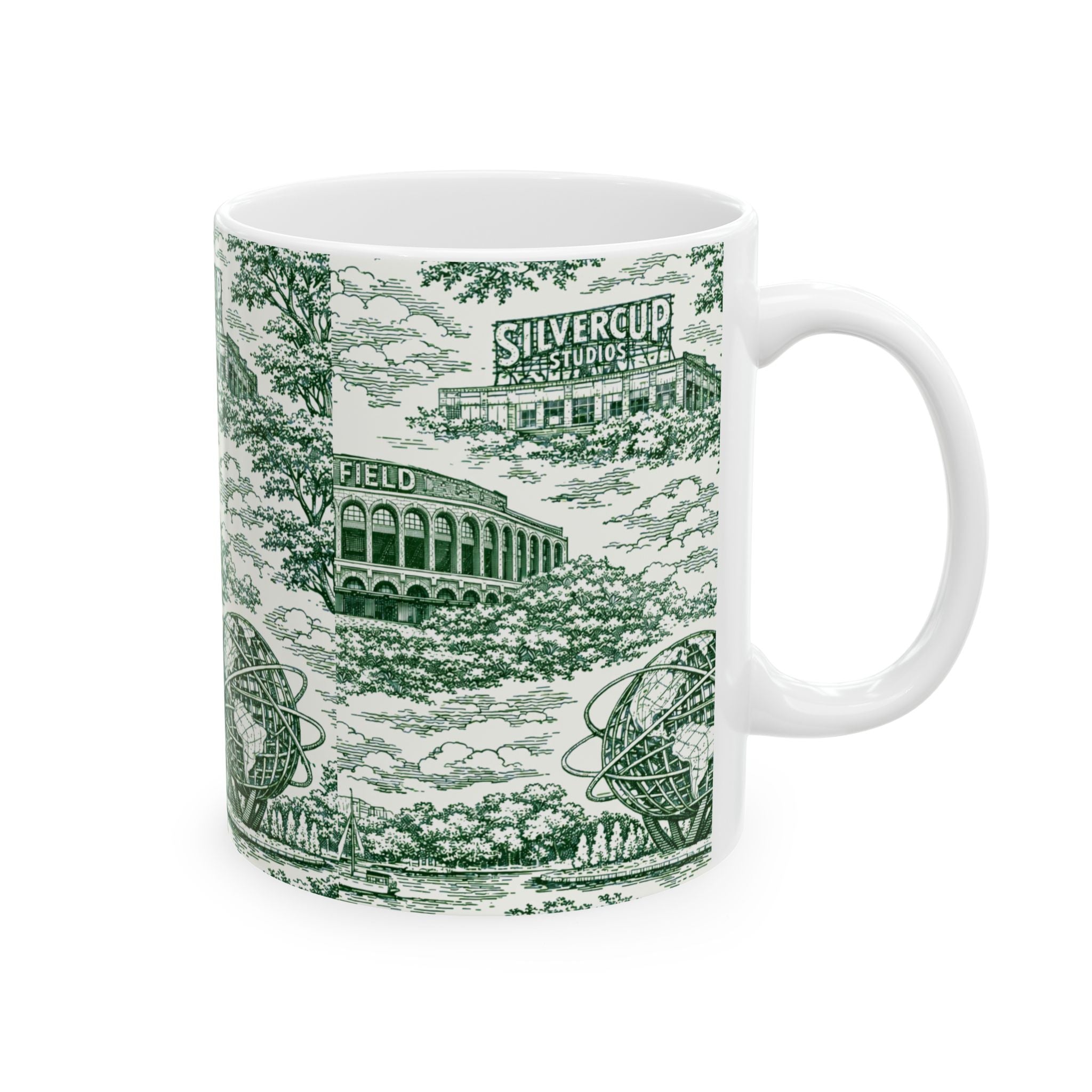 Queens Green and White Toile de Jouy Mug | Chinoiserie Ceramic Coffee Cup