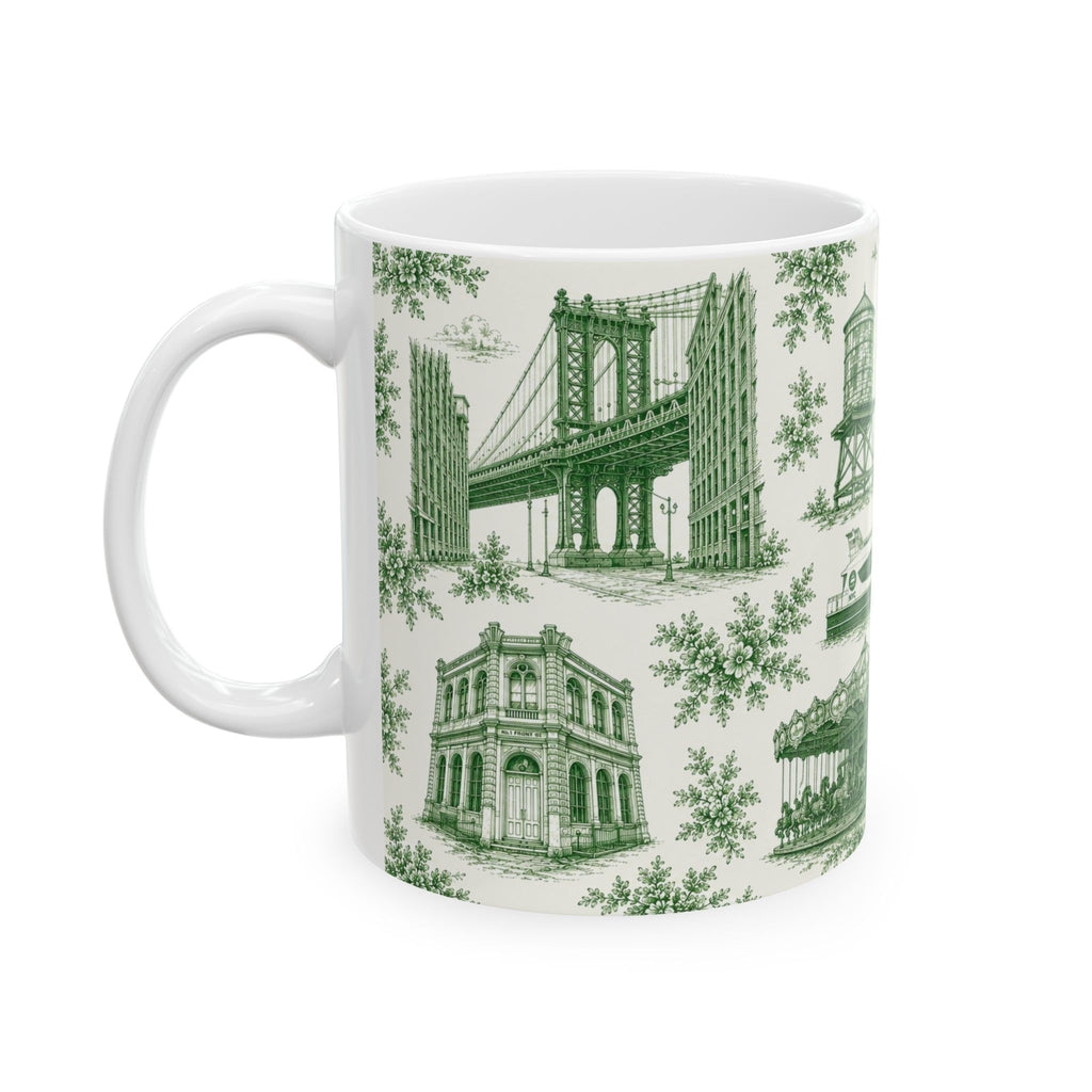 DUMBO Green Toile de Jouy Mug | NYC Chinoiserie Ceramic Coffee Cup
