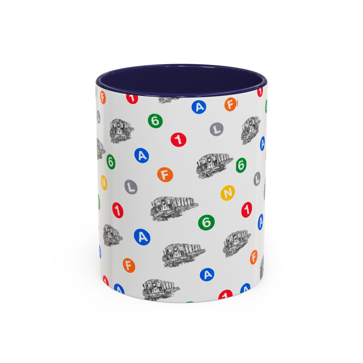 New York Subway Train Transit Icons Mug | NYC Metro Subway Pattern Accent Coffee Tea Mug 11oz