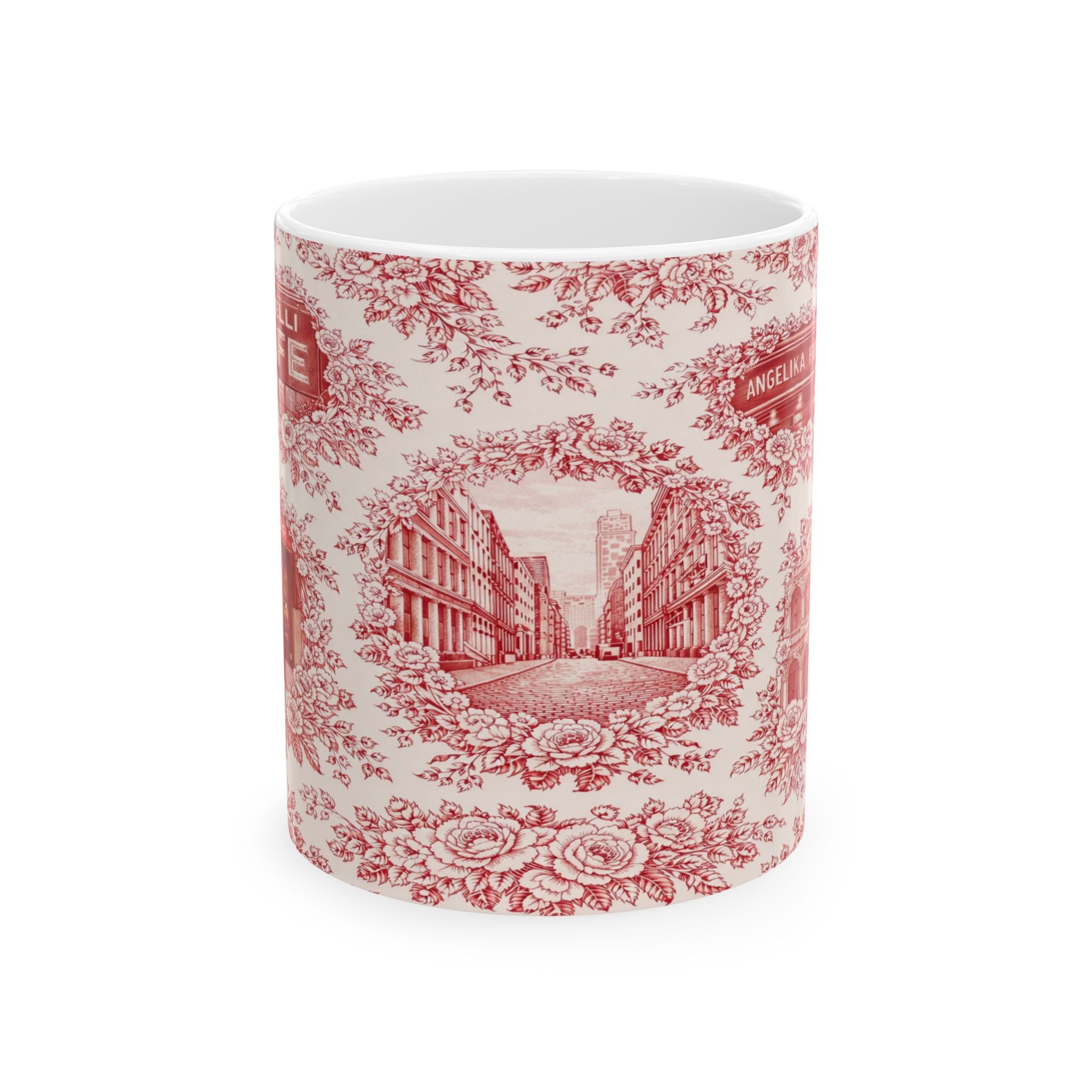 SoHo Red Toile de Jouy Mug | NYC Chinoiserie Ceramic Coffee Cup