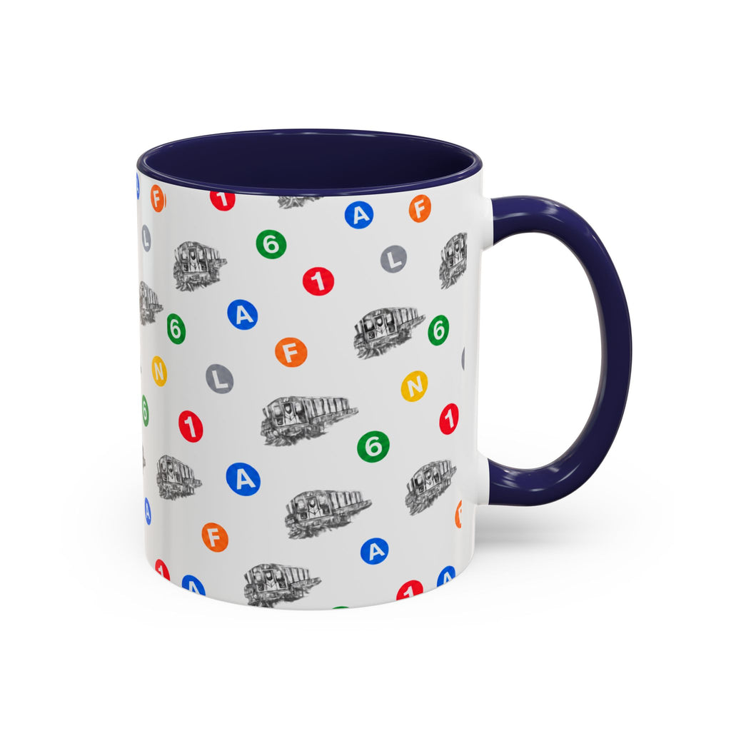 New York Subway Train Transit Icons Mug | NYC Metro Subway Pattern Accent Coffee Tea Mug 11oz
