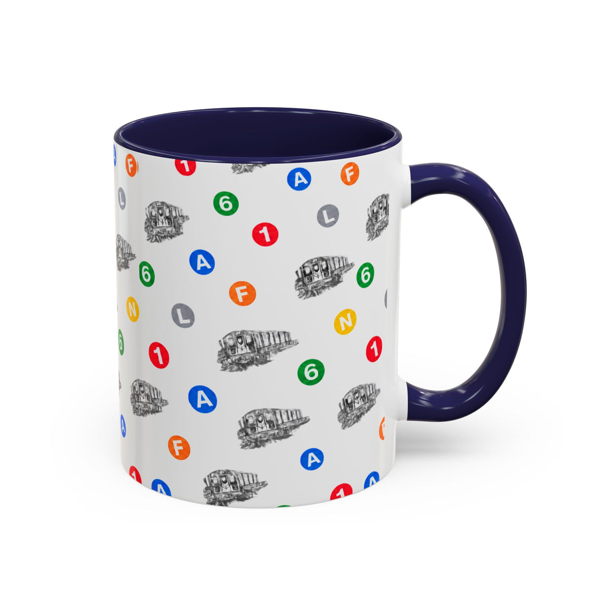 New York Subway Train Transit Icons Mug | NYC Metro Subway Pattern Accent Coffee Tea Mug 11oz