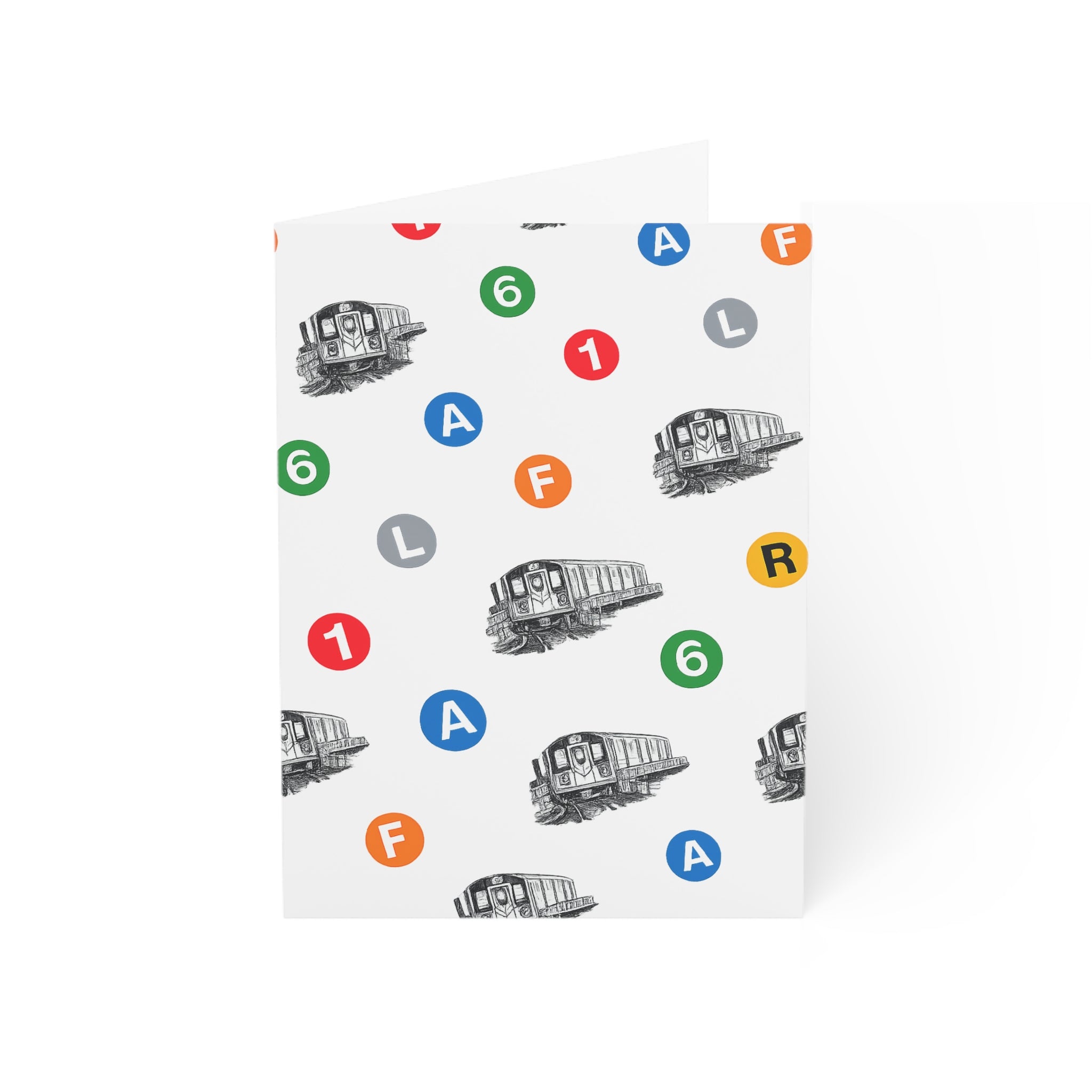 New York Subway Train Transit Icons Greeting Cards | NYC Metro Subway Pattern Blank Note Card Set
