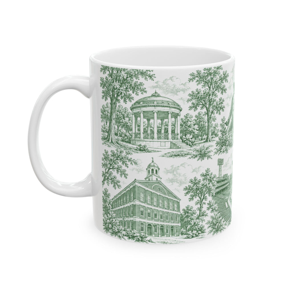 Boston Green Toile de Jouy Mug — Green Scenic Ceramic Coffee Cup (11oz)