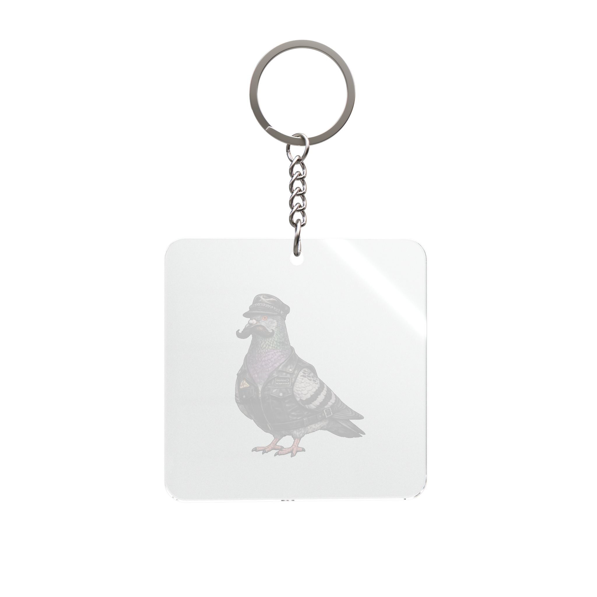 Customizable Chelsea NYC Pigeon Square Keychain | New York Black Leather LGBTQ Biker Bird Lovers Keyring Gift