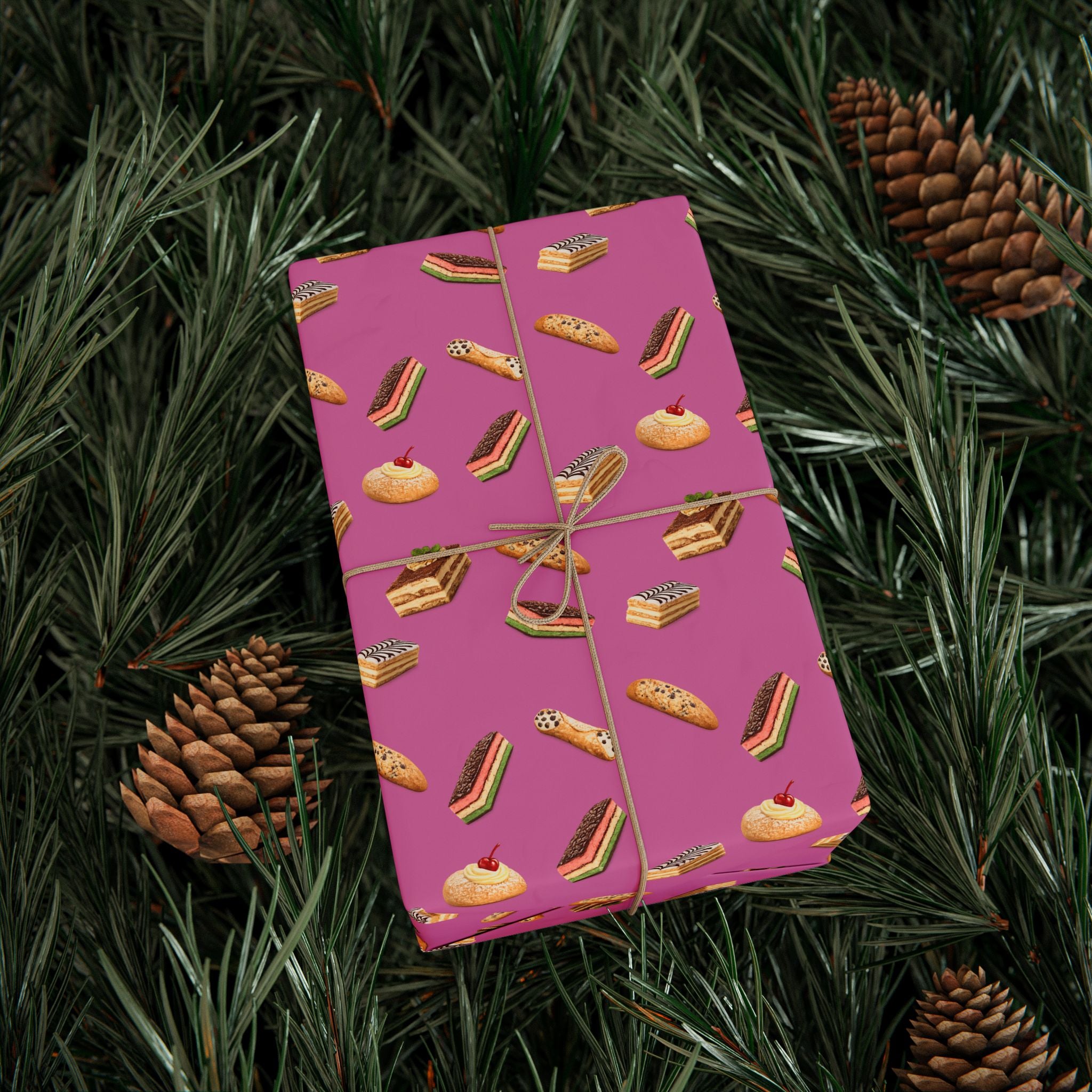 Italian Bakery Pastry Pattern Gift Wrap Paper | Pink Bakery Pastries Wrapping Paper Roll
