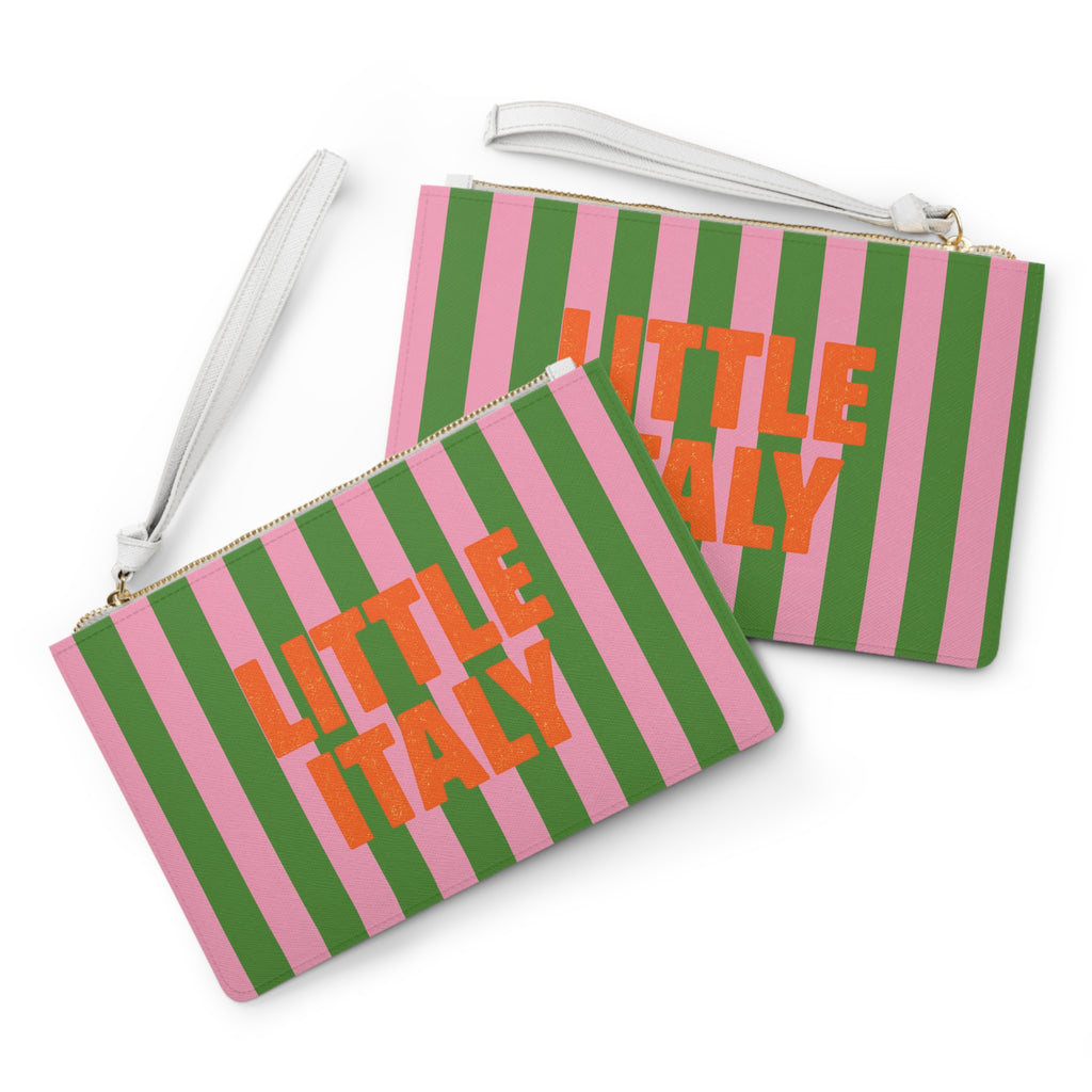 Little Italy Striped Clutch Bag — Pink & Green Wristlet Purse
