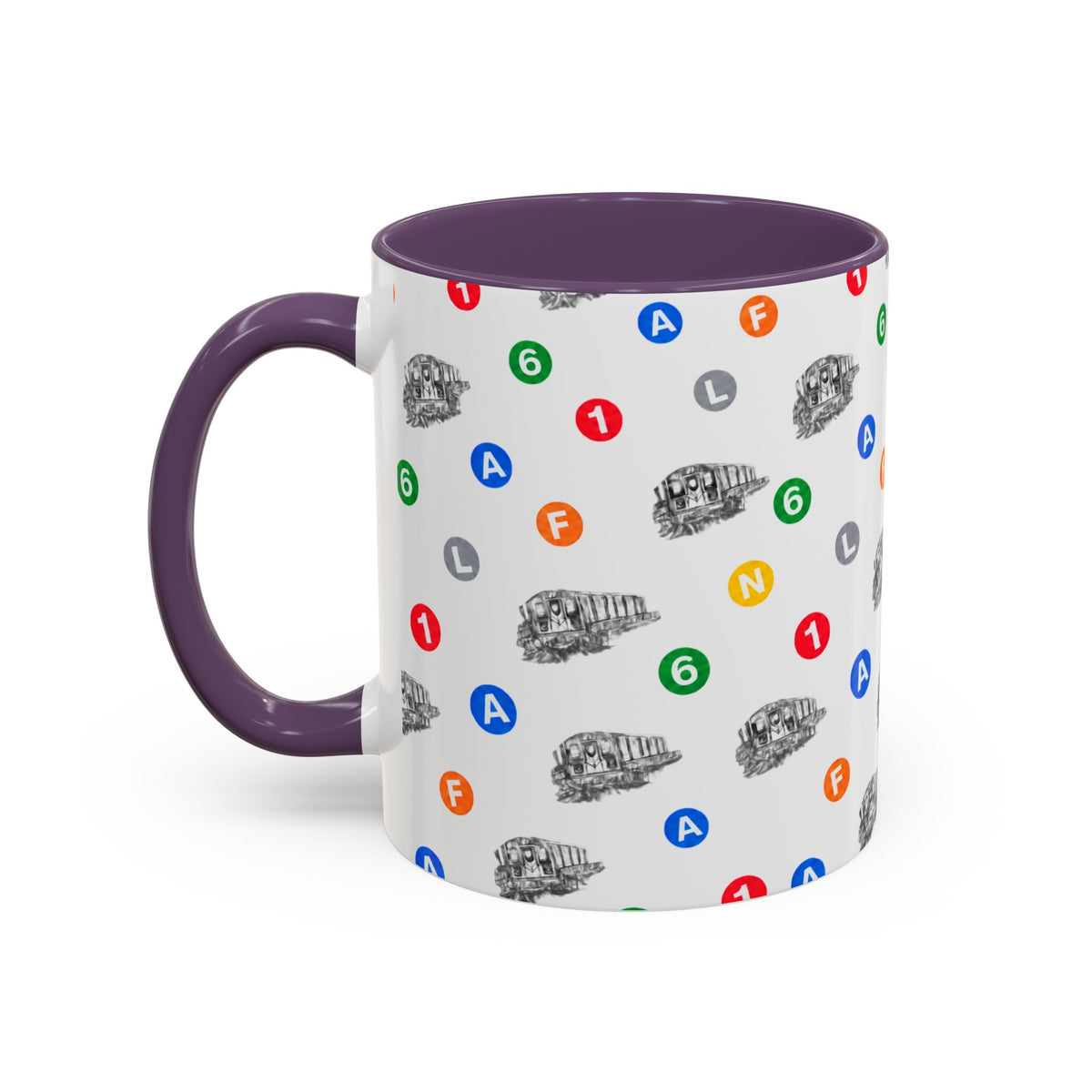 New York Subway Train Transit Icons Mug | NYC Metro Subway Pattern Accent Coffee Tea Mug 11oz