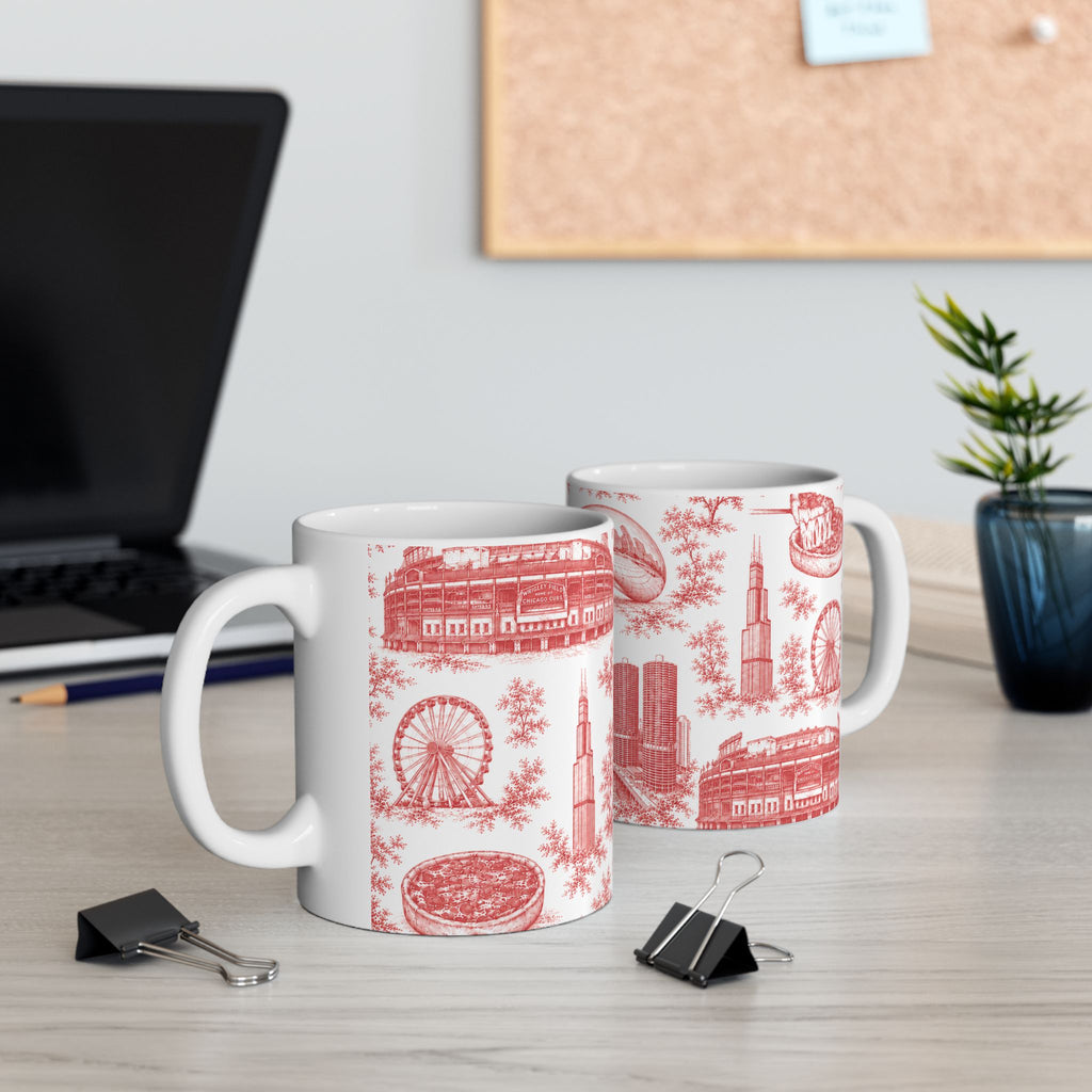 Chicago Red Toile de Jouy Ceramic Mug (11oz)