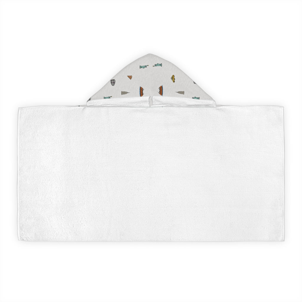 Icons of New York City Heather Gray Hooded Kids Towel — Statue of Liberty, Pizza & Skyline Childrens Towel