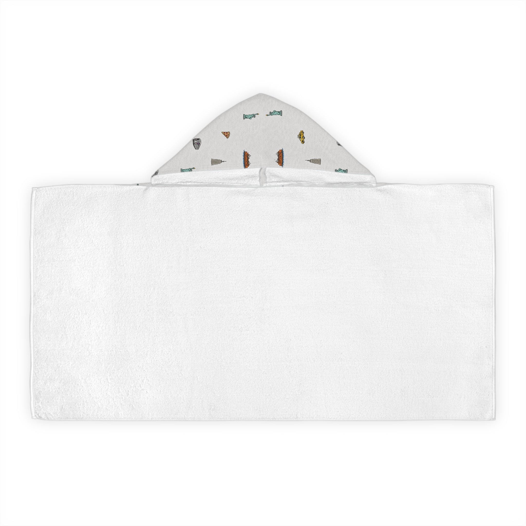 Icons of New York City Heather Gray Hooded Kids Towel — Statue of Liberty, Pizza & Skyline Childrens Towel