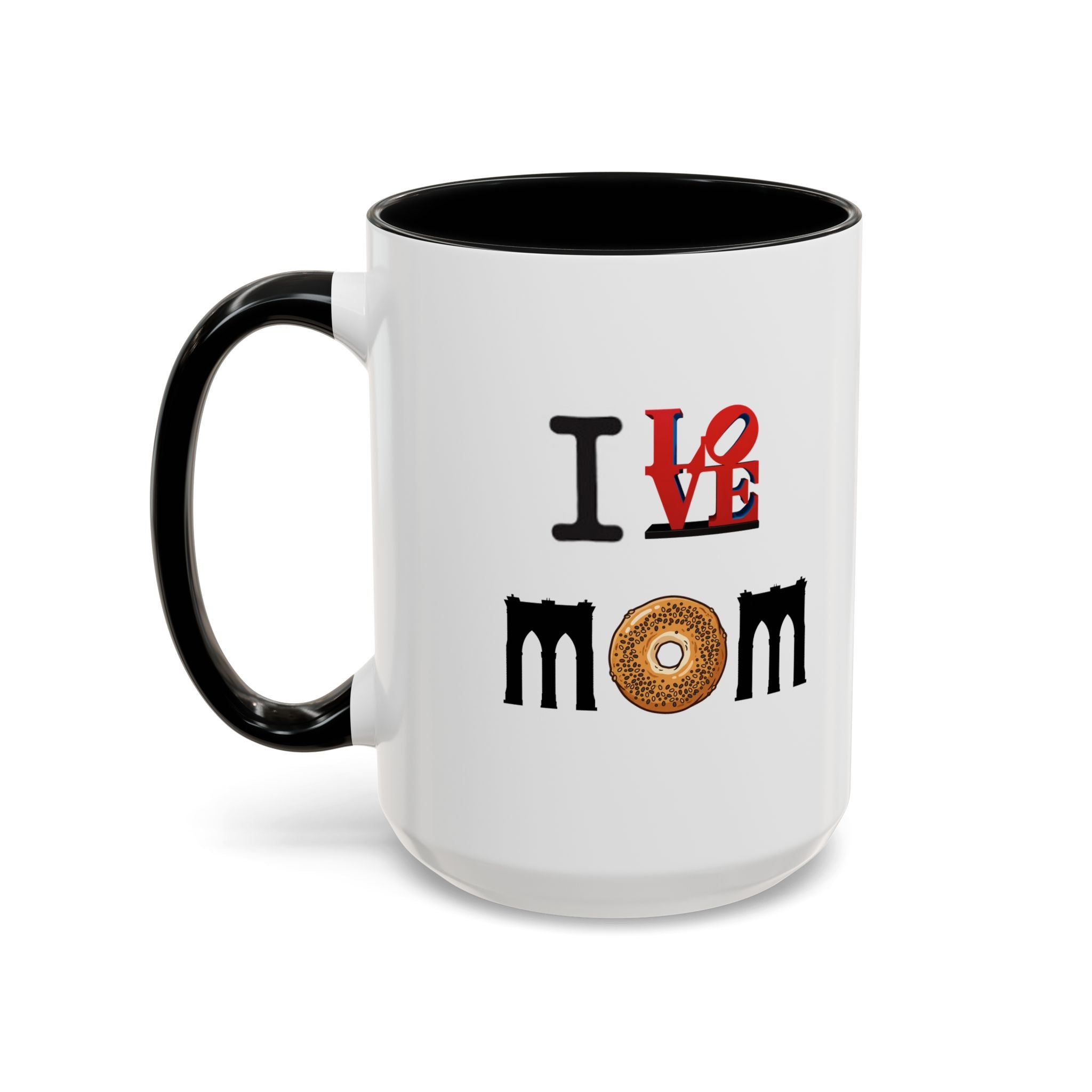 I Love NY Mom Mug | I Love Mom Mother's Day Bagel Brooklyn Bridge Accent Coffee Mug 11oz