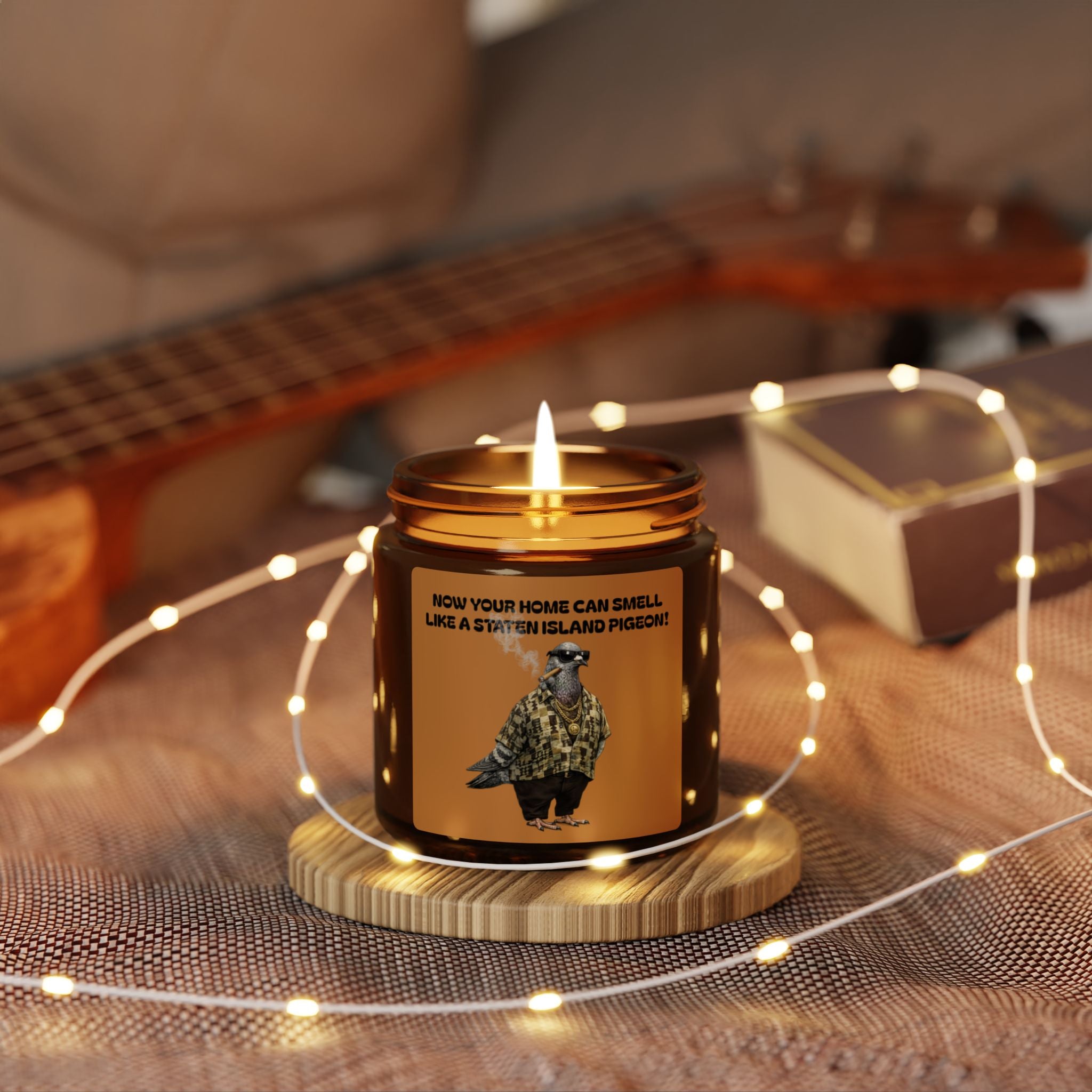 Customizable Staten Island NYC Pigeon Scented Candle | The New Yorker Amber Jar Soy Candle NYC Gag Gift