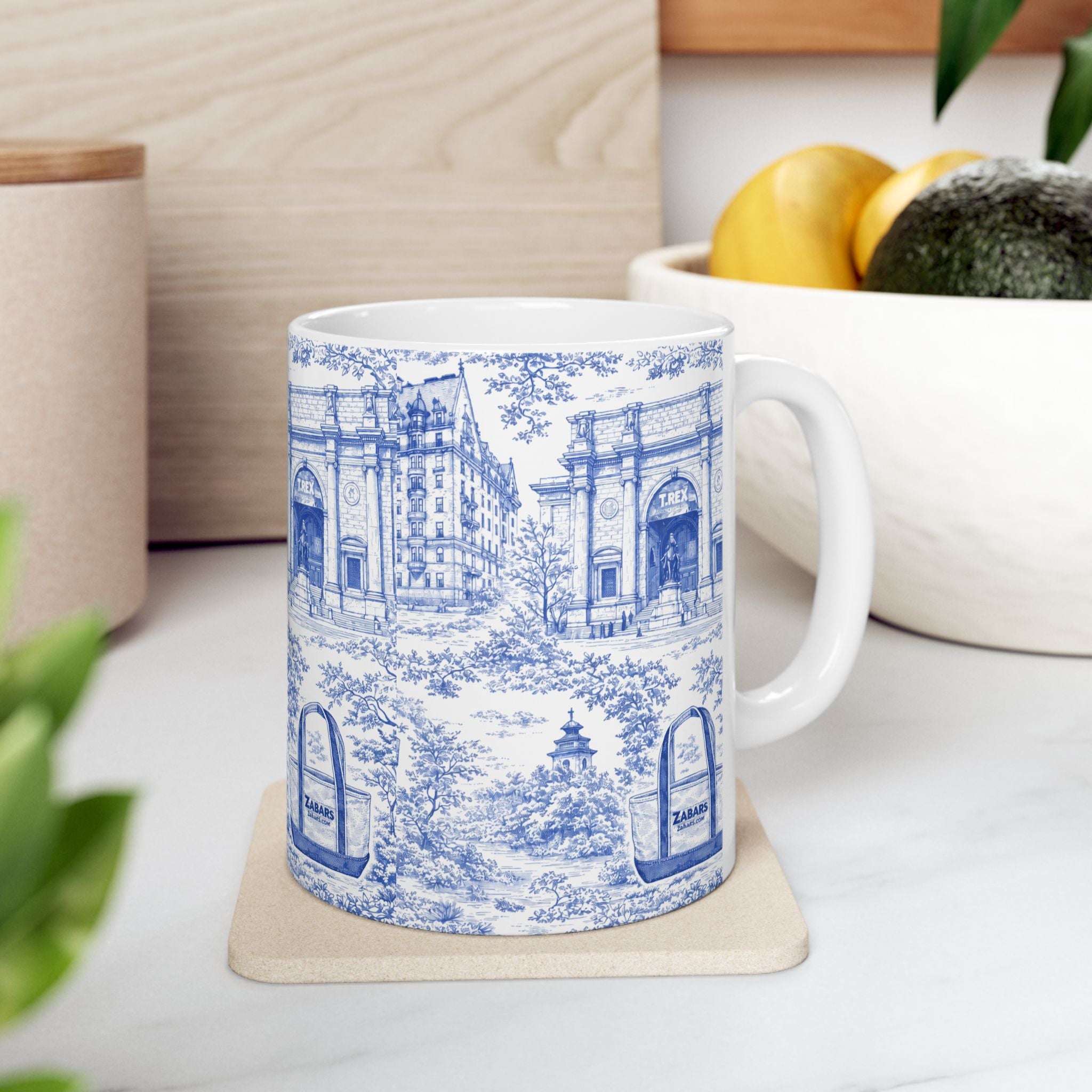 Upper West Side Blue and White Toile Mug | New York Chinoiserie Ceramic Coffee Cup