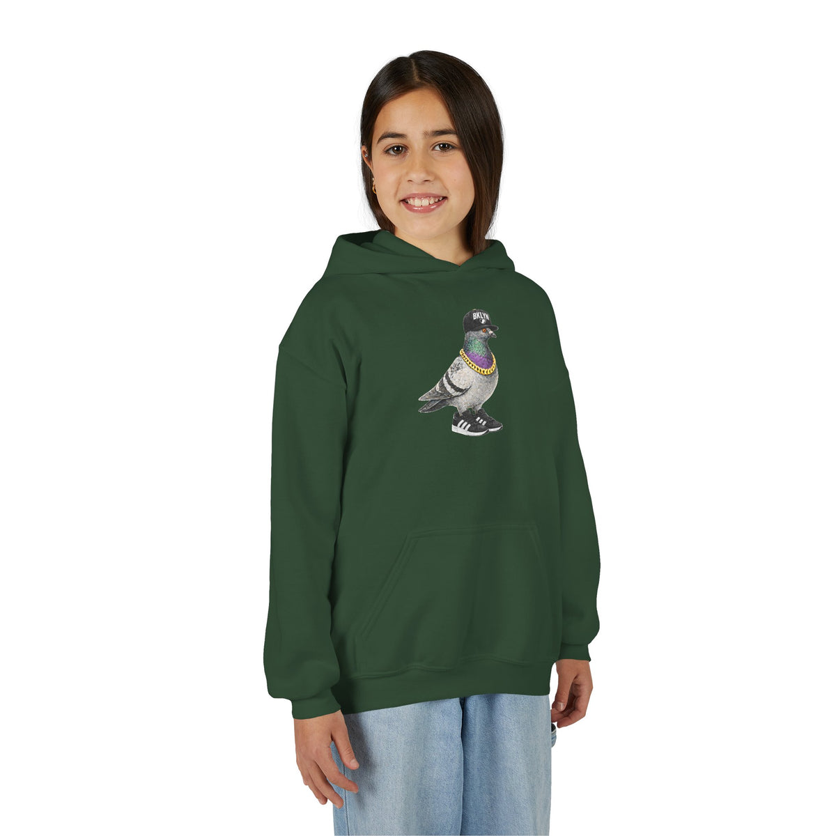Customizable Brooklyn NYC Pigeon NYC Kids Hoodie | New York Baseball Sports Fan Bird Lovers Childrens Hooded Sweatshirt