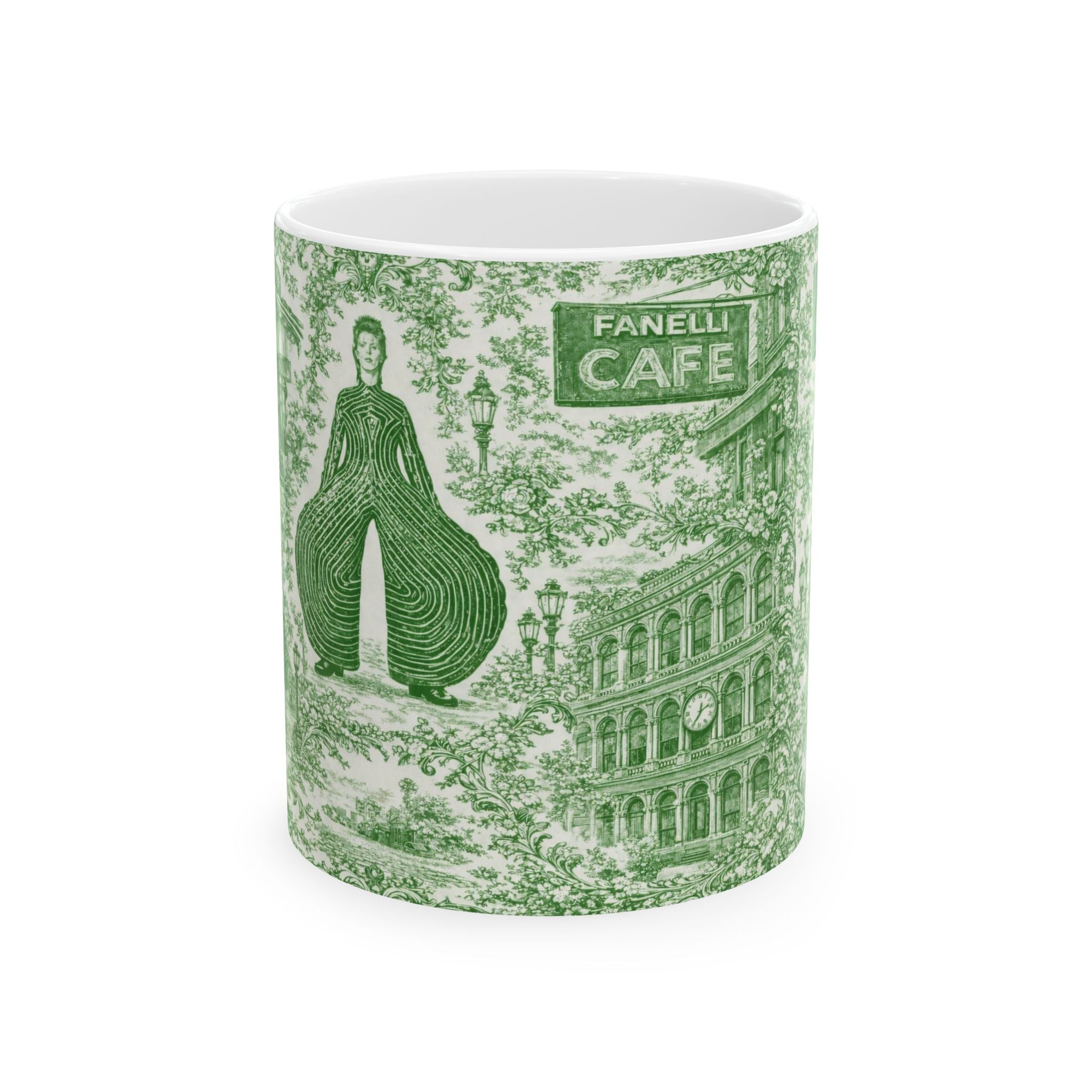 SoHo Green and White Toile de Jouy Mug | NYC Chinoiserie Ceramic Coffee Cup