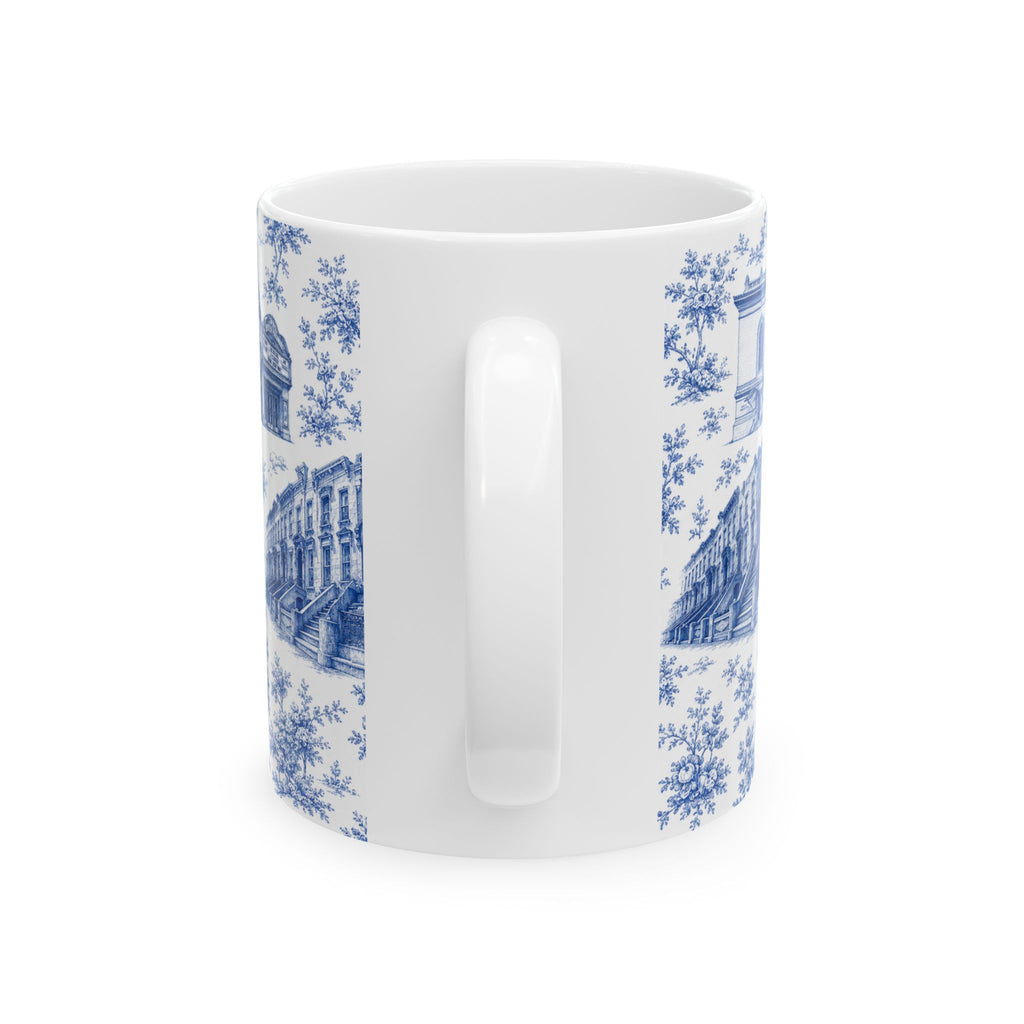 Fort Greene Blue Toile de Jouy Mug | NYC Chinoiserie Ceramic Coffee Cup
