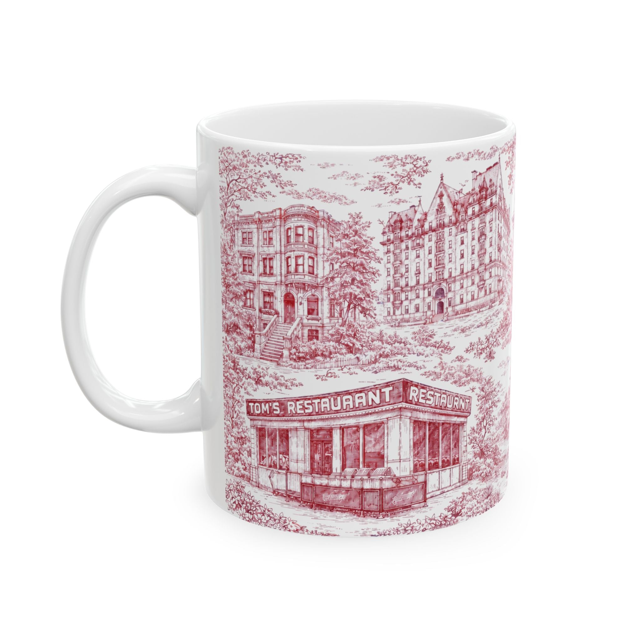 Upper West Side Red and White Toile Mug | New York Chinoiserie Ceramic Coffee Cup