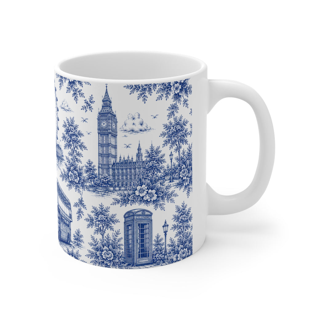 London Blue Toile de Jouy Ceramic Coffee Mug - (11oz; Ships from Europe)