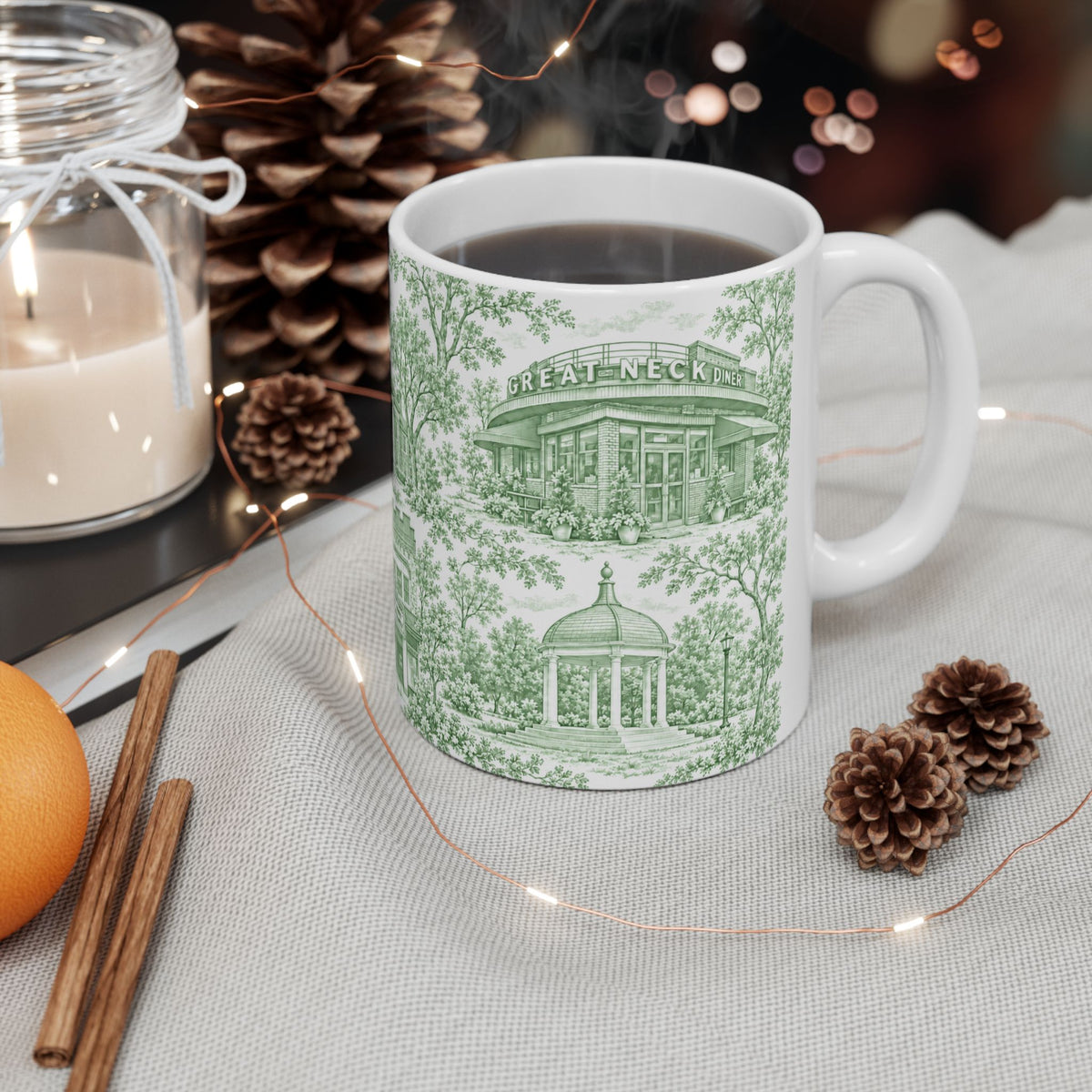 Great Neck Green Toile de Jouy 11oz Ceramic Mug