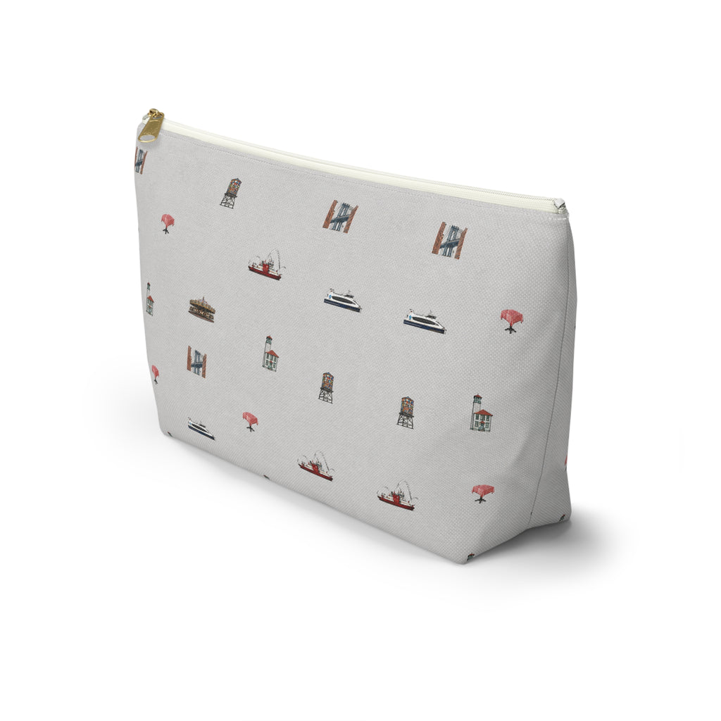 Icons of DUMBO Large Heather Gray Accessory Pouch — T-Bottom Makeup Bag