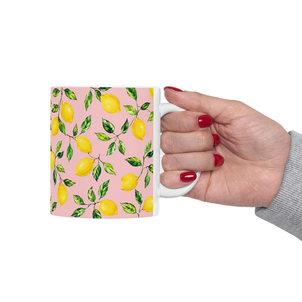 Little Italy Amalfi Pink with Lemon Mug 4— Italian Mediterranean Pattern Coffee Cup (11oz)