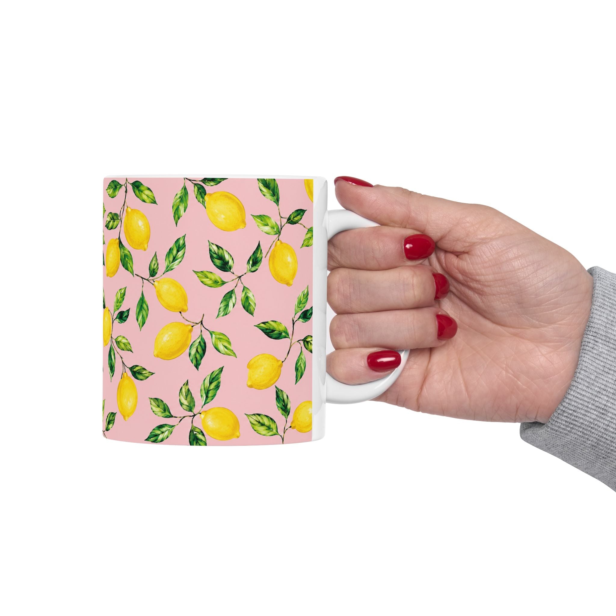 Little Italy Amalfi Pink with Lemon Mug 4— Italian Mediterranean Pattern Coffee Cup (11oz)