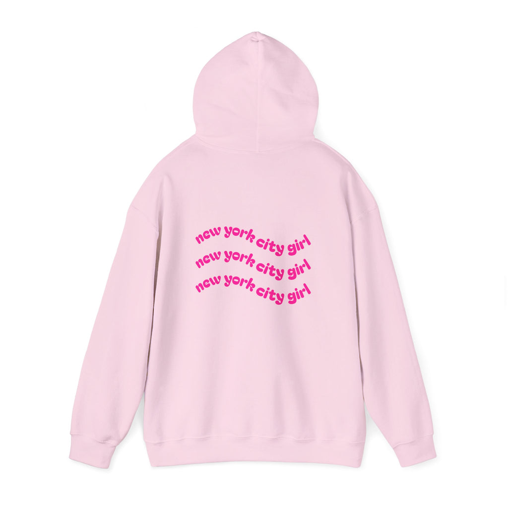 New York City Girl Hoodie – Retro Pink Wave Back Print Hooded Sweatshirt