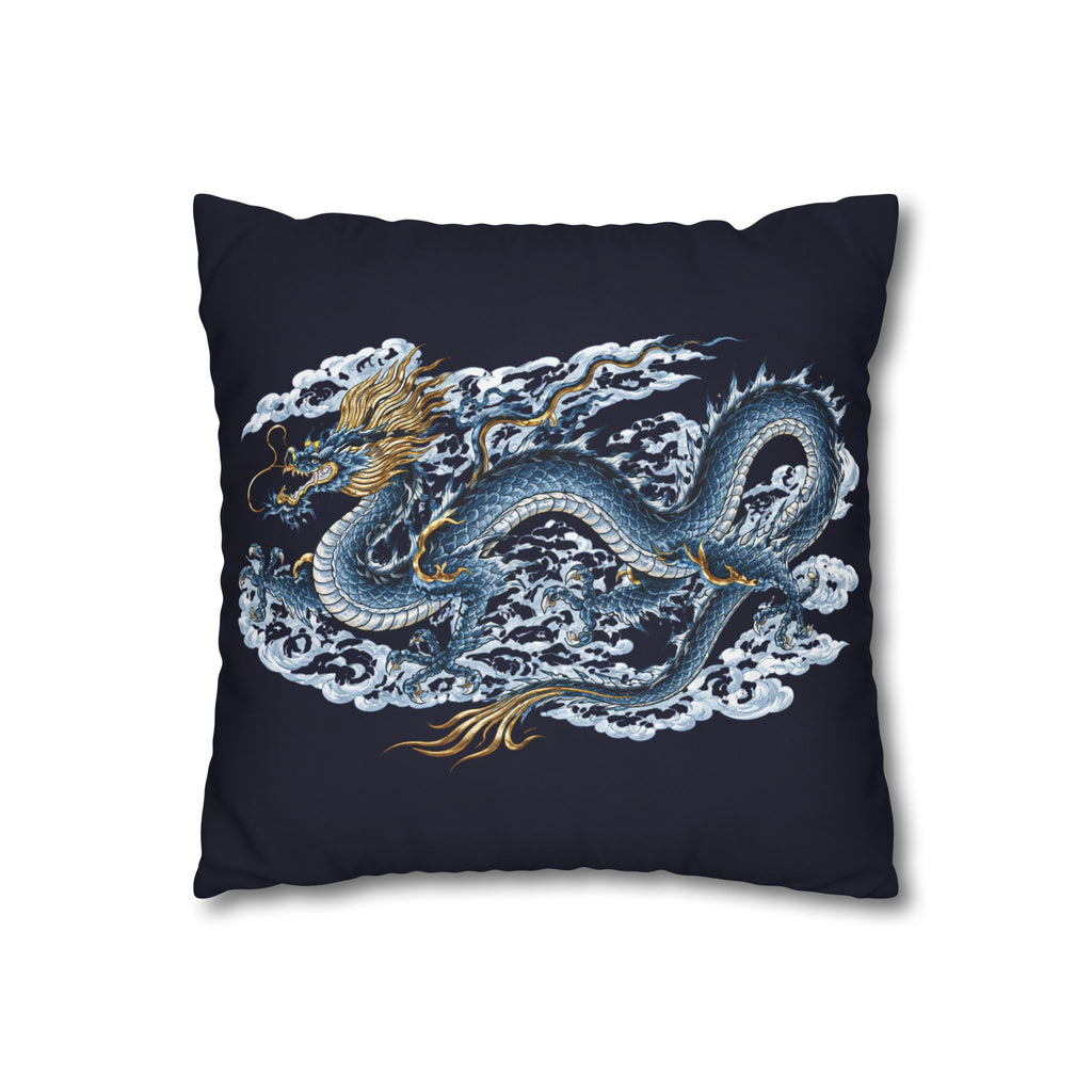 Chinatown Blue Dragon Square 16" x 16" Pillowcase – Dark Blue Decorative Throw Pillow Cover (Pillow Not Included)