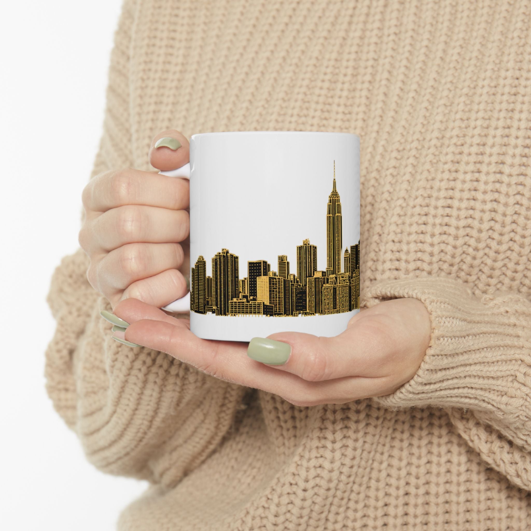 Black and Gold Midtown New York City Skyline Mug | Art Deco Midtown Manhattan Skyline Ceramic Coffee Cup 11oz