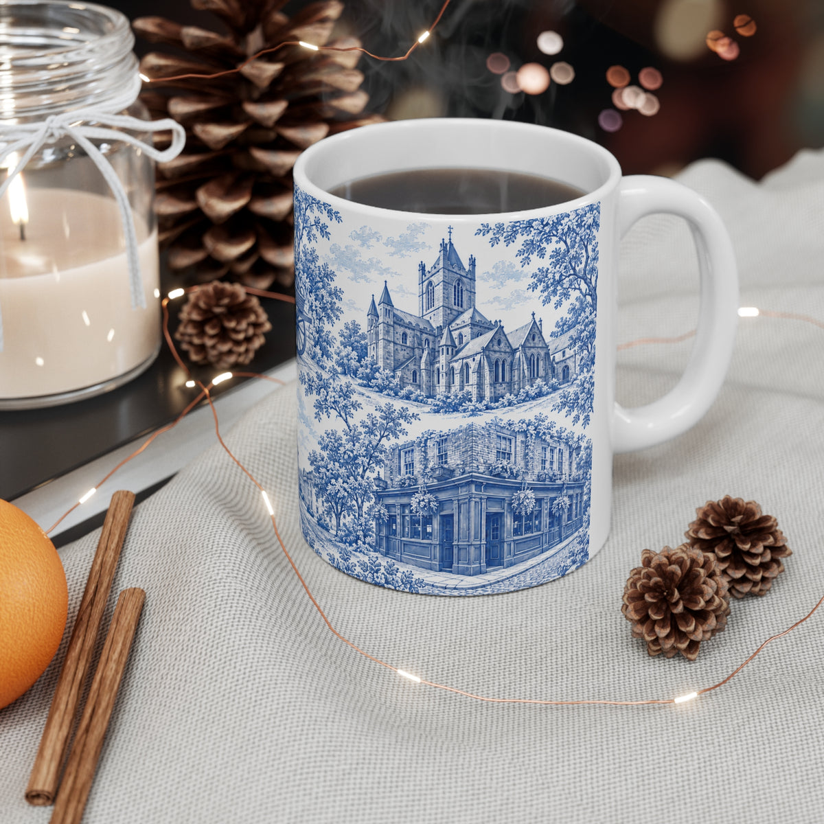 Dublin Blue Toile de Jouy Ceramic Mug — Coffee Cup (11oz; Ships from Europe)