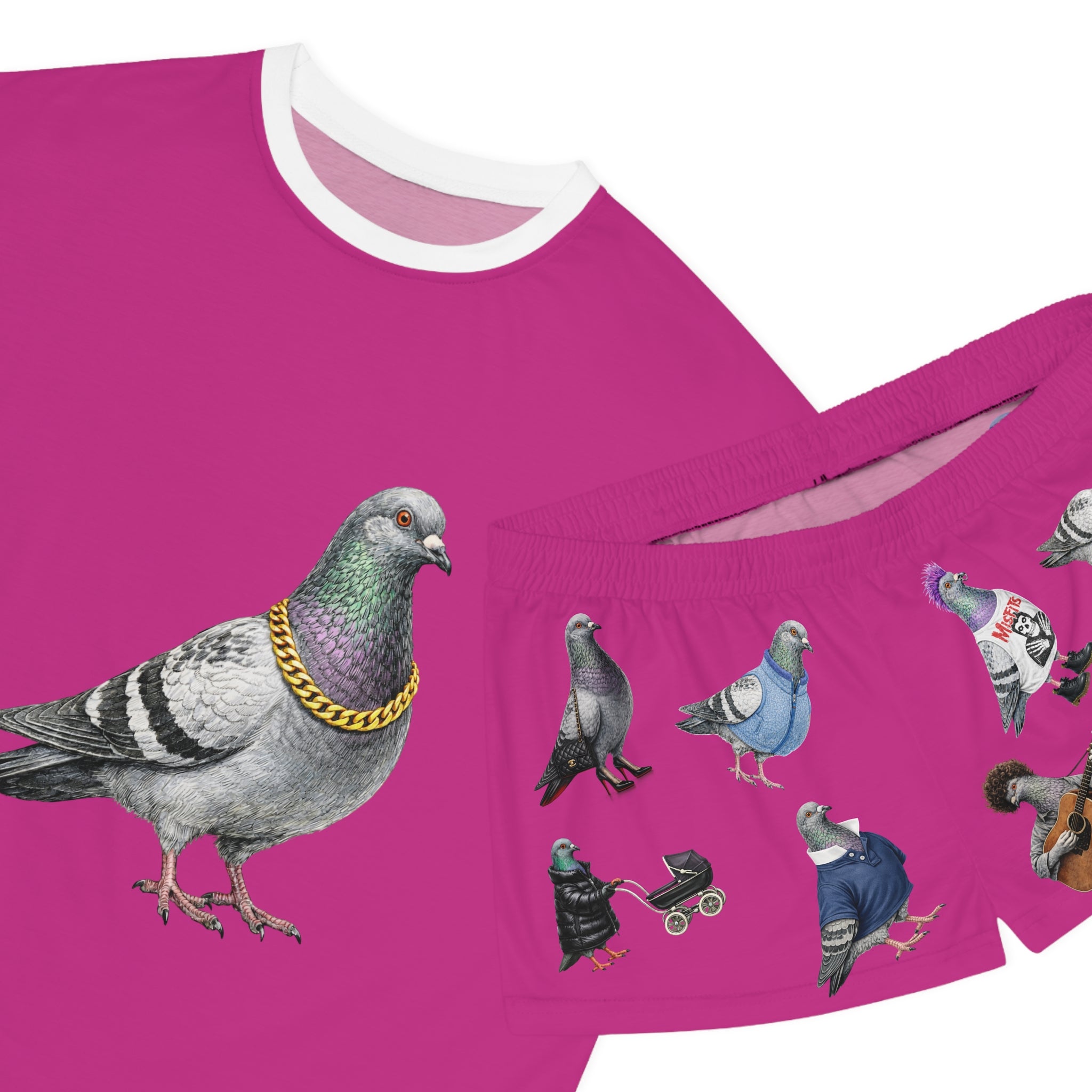 Conjunto de pijama corto con estampado de palomas rosas de Nueva York | Pijamas con estampado de amantes de las aves de Nueva York Ropa de dormir cómoda