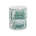 Little Italy Green and White Toile Cityscape Mug | NYC Chinoiserie Ceramic Coffee Cup