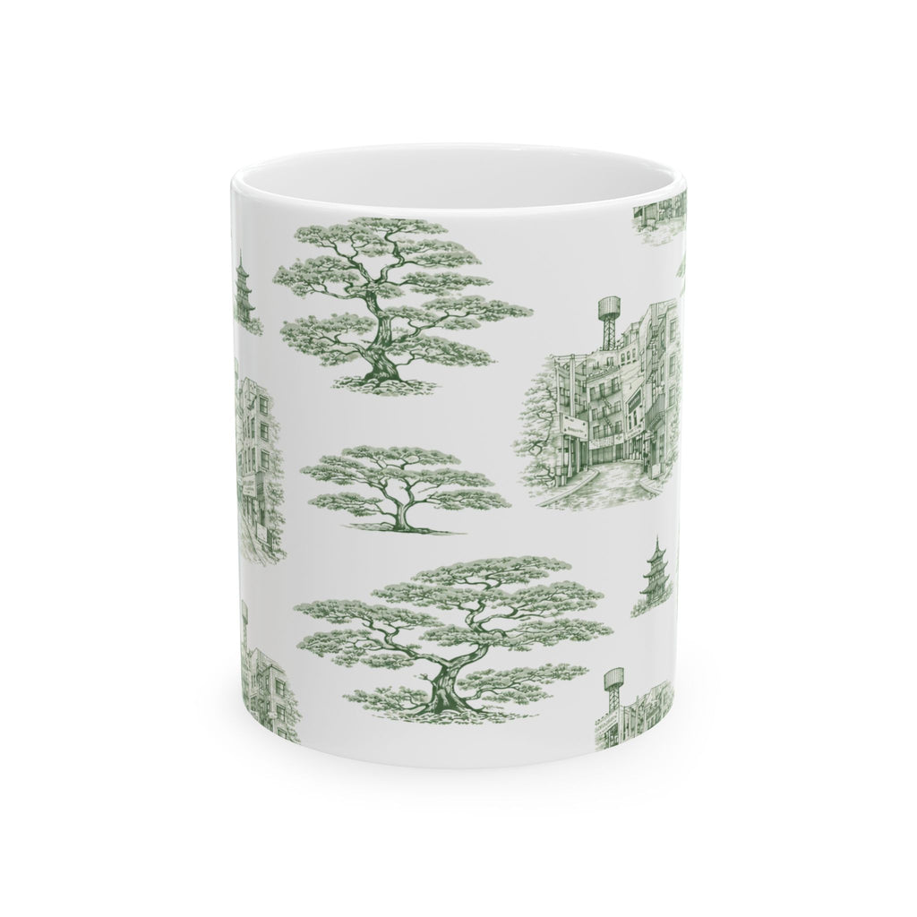 Chinatown Doyers Street Green Toile de Jouy Mug | New York City Chinoiserie Ceramic Mug 11oz