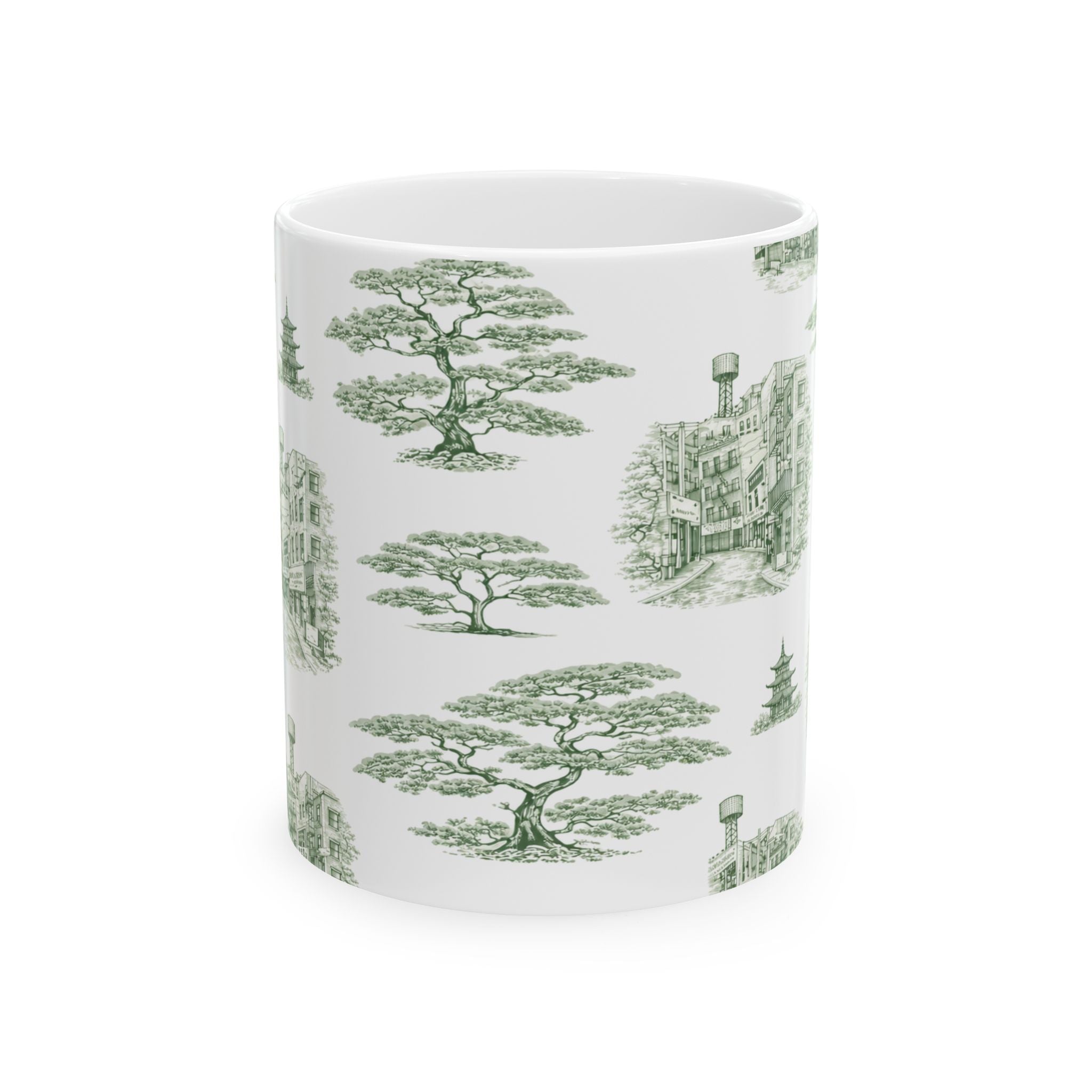 Chinatown Doyers Street Green Toile de Jouy Mug | New York City Chinoiserie Ceramic Mug 11oz
