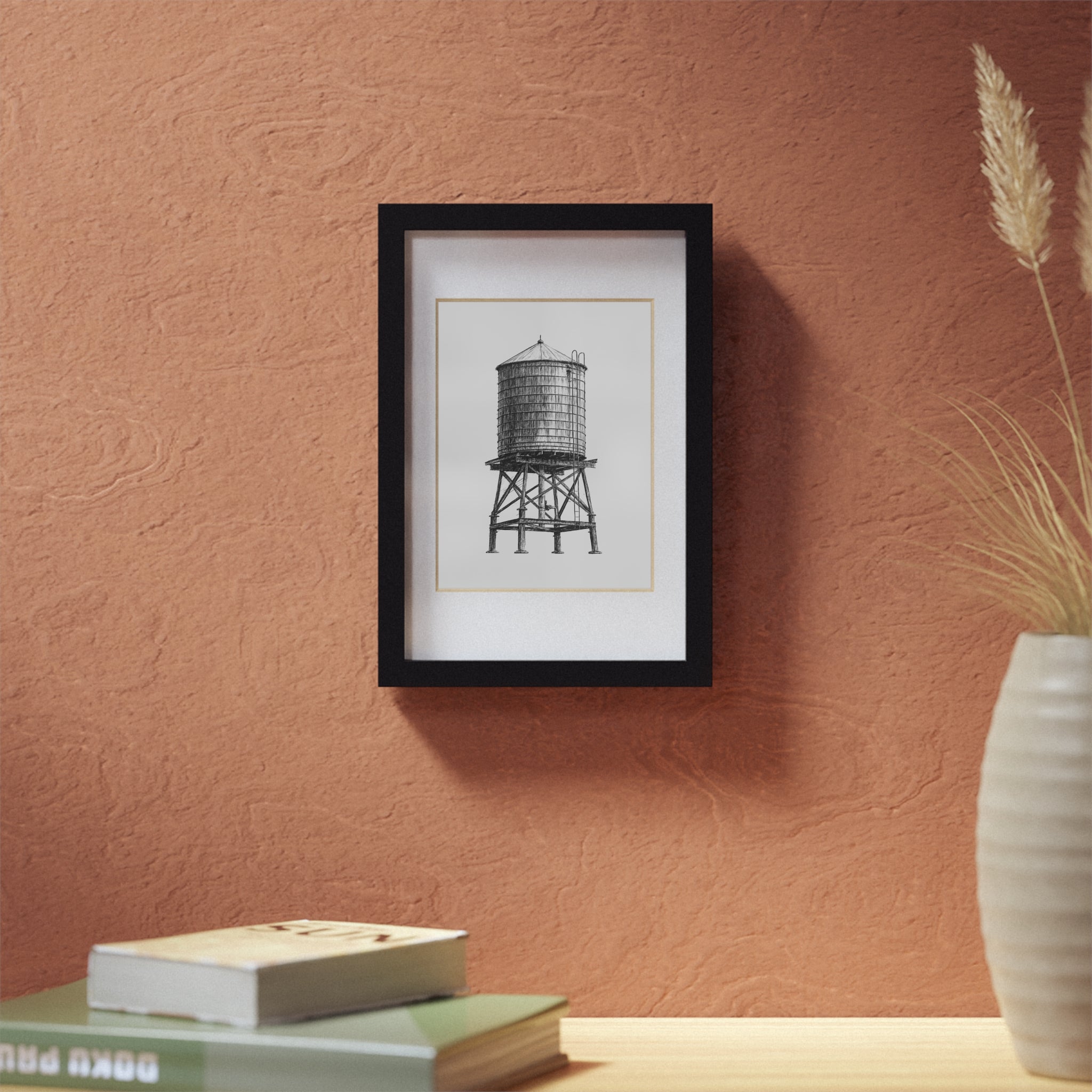 Boceto de la torre de agua de Nueva York | Marco negro