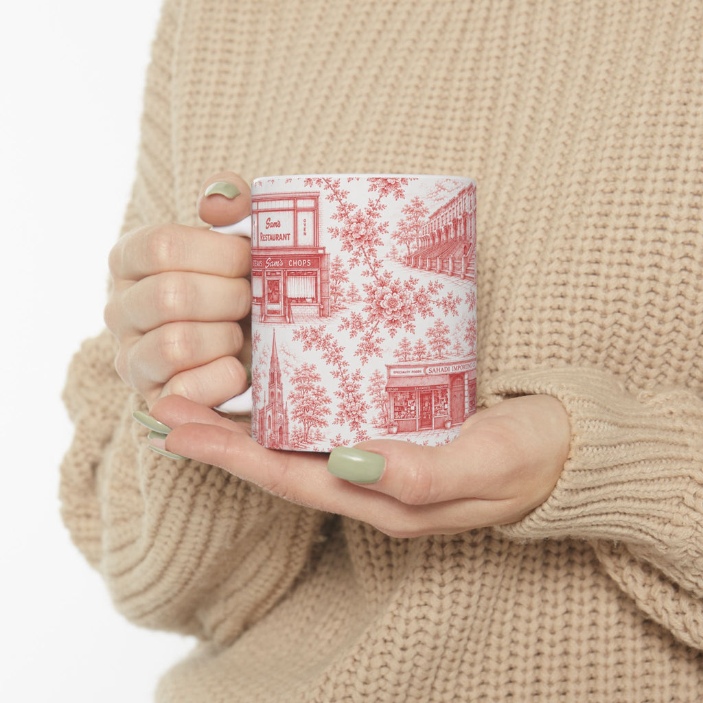 Cobble Hill Red Toile de Jouy Mug | NYC Chinoiserie Ceramic Coffee Cup