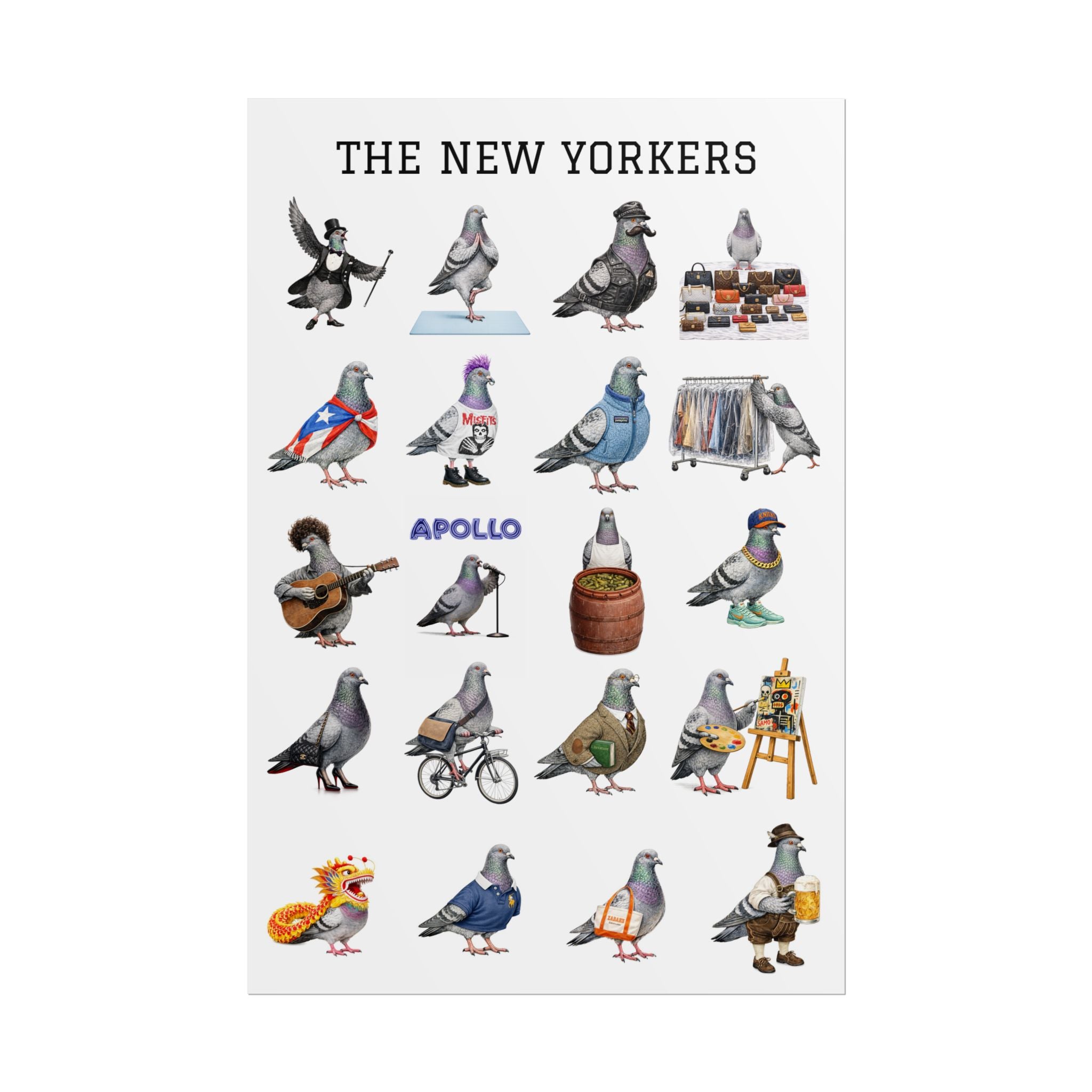 The New Yorkers Manhattan NYC Pigeons Rolled Poster | Neighborhood NYC Pigeon Gift for Bird Lovers