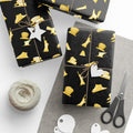 Gold NYC Landmarks on Black Gift Wrap Paper | New York Statue of Liberty Oculus Vessel Brooklyn Bridge Guggenheim Wrapping Paper Roll