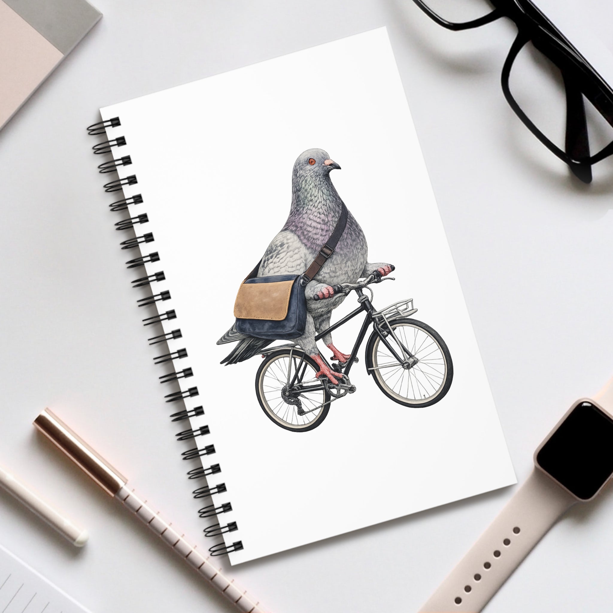 Customizable Midtown NYC Pigeon Spiral Journal | Bike Messenger Bird Lovers Notebook