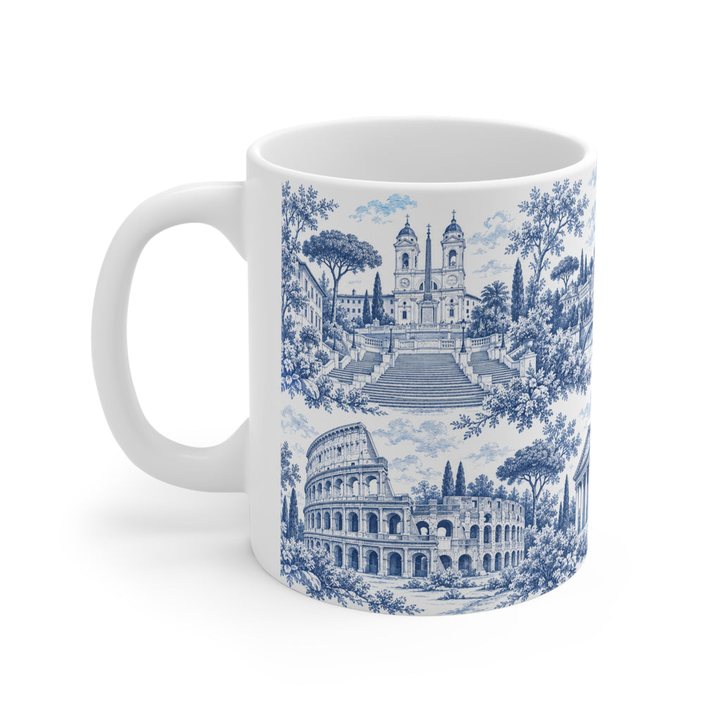 Rome Blue Toile de Jouy Ceramic Mug — (11oz; Ships from Europe)