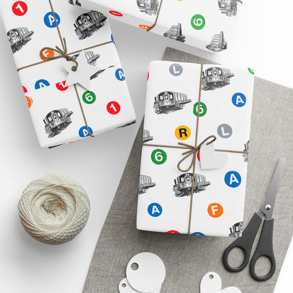 Subway Train & Transit Icons Gift Wrap Papers | NYC Metro Subway Pattern Wrapping Paper