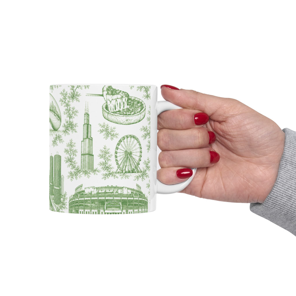 Chicago Green Toile de Jouy Ceramic Mug (11oz)