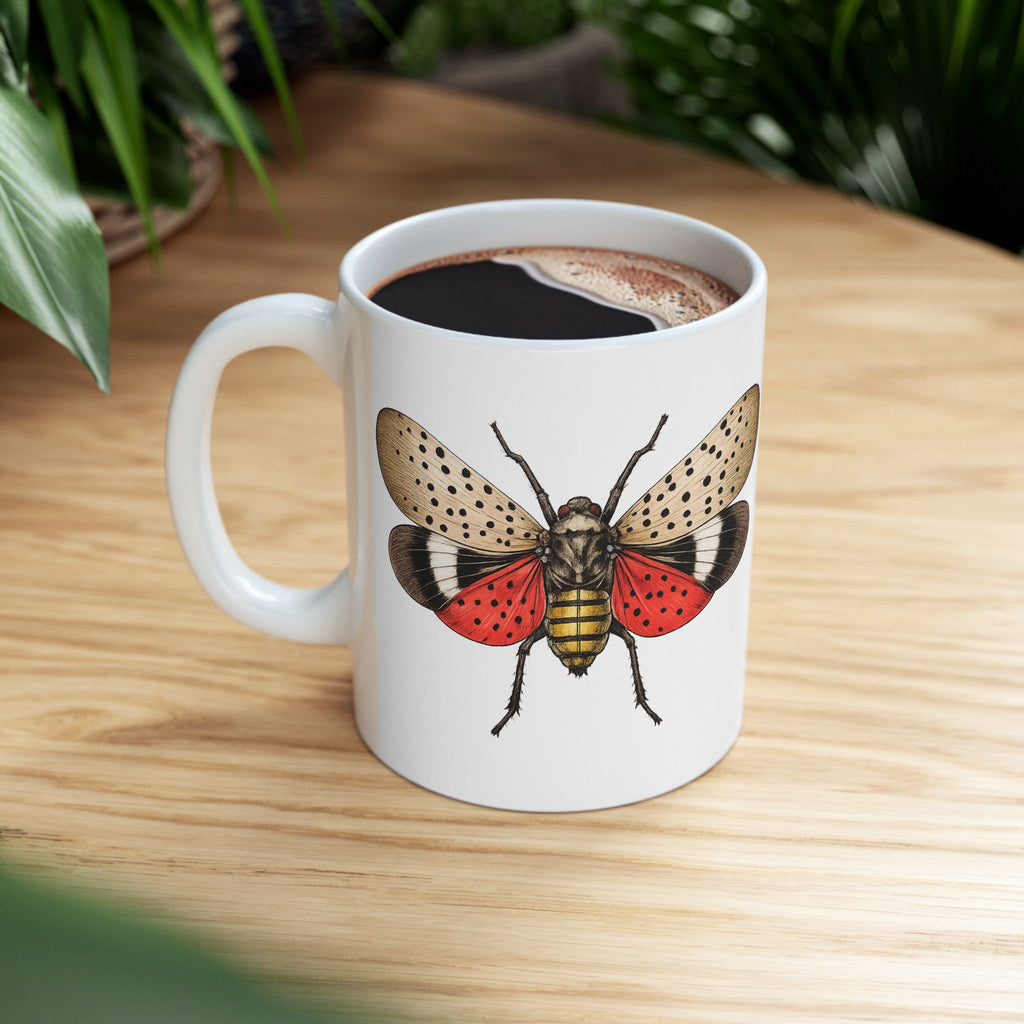 NYC Spotted Lanternfly Ceramic Mug – New York Summer Insect Illustration 11oz