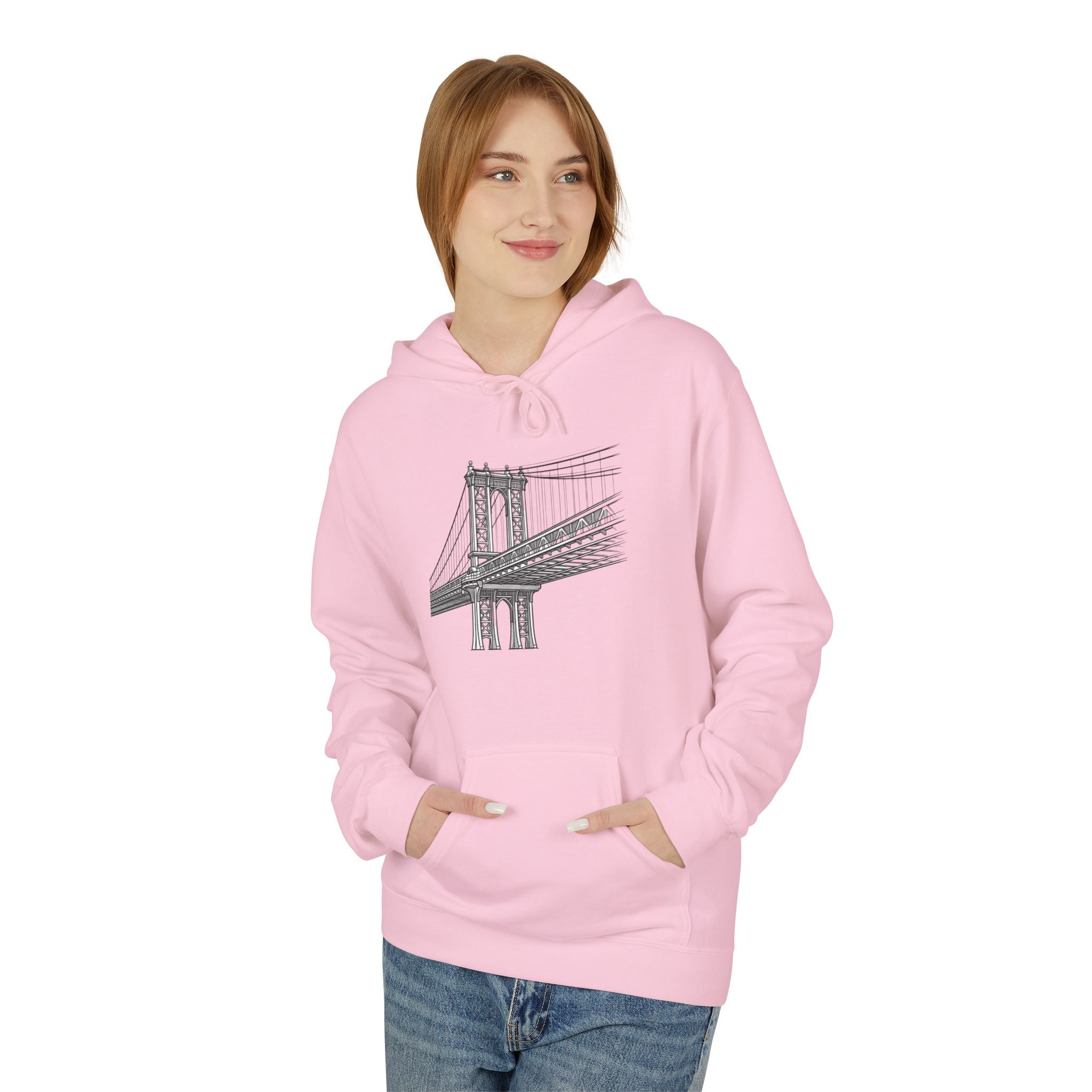 Manhattan Bridge Sketch Hoodie — New York City Pullover Hooded Sweatshirt